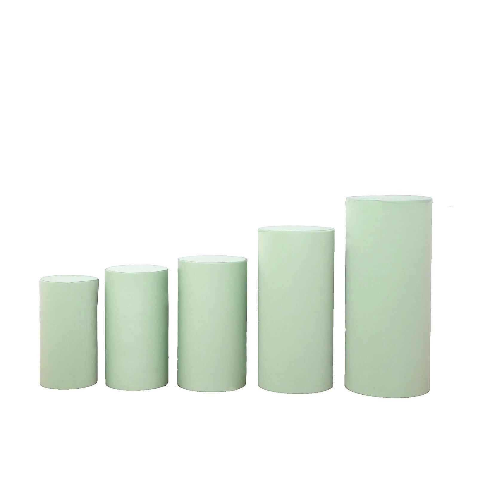 Set of 5 Sage Green Spandex Cylinder Pedestal Stand Covers, Stretchable Pillar Prop Covers - 160 GSM