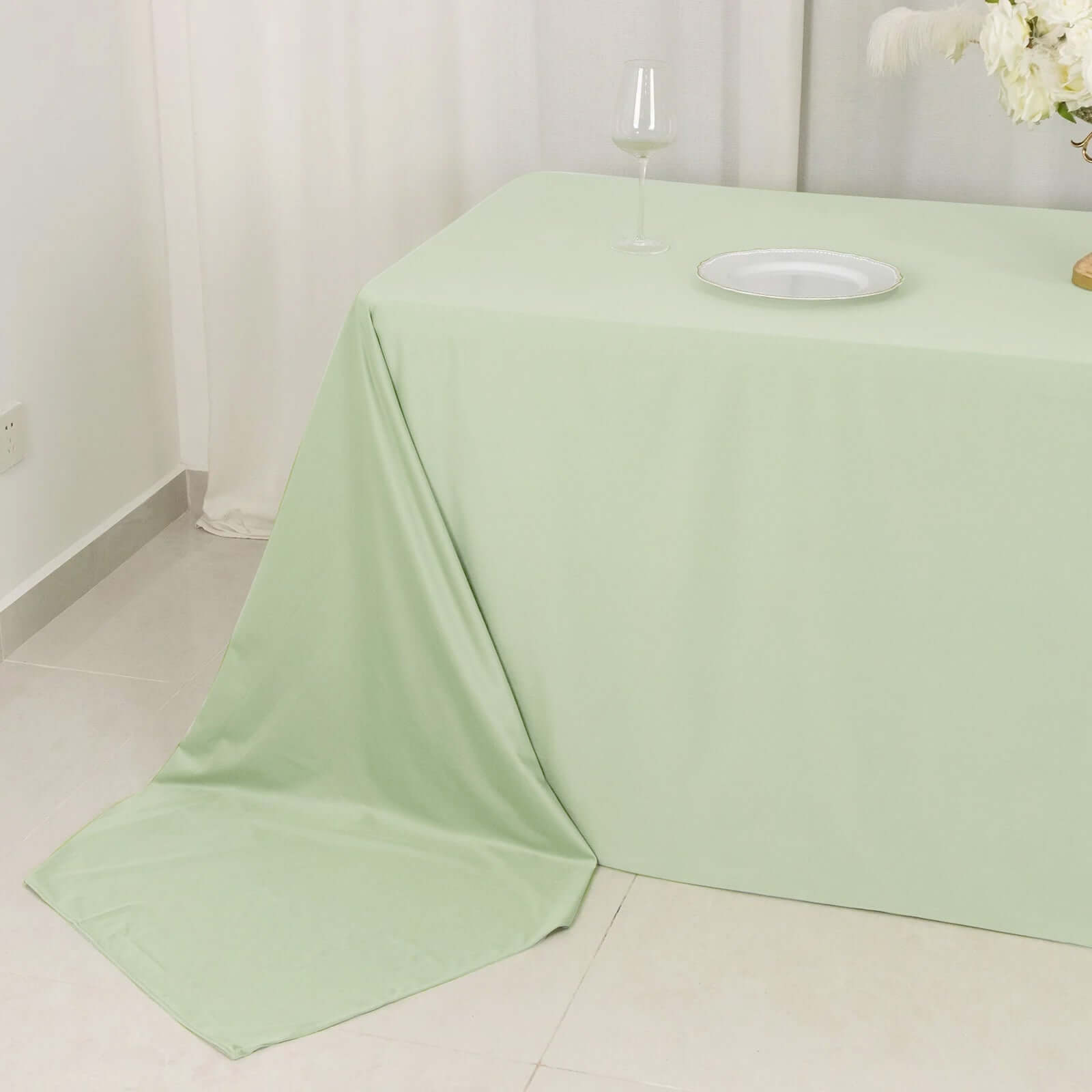 Scuba Rectangular 90"x156" Tablecloth Sage Green - Wrinkle Free, Stain Resistant & Seamless Table Cover