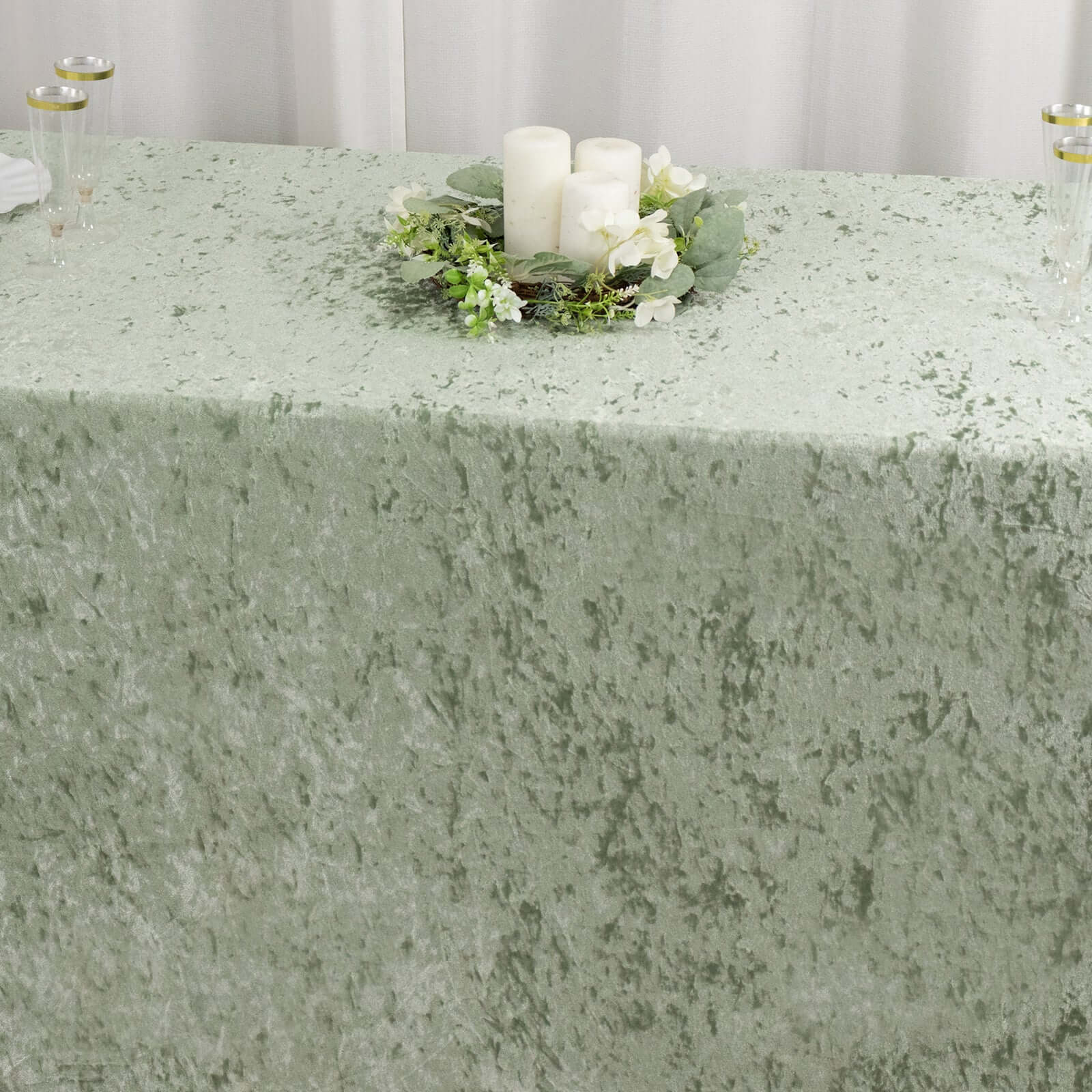 Premium Crushed Velvet 90"x156" Rectangle Tablecloth Sage Green - Reusable Soft Seamless Table Cover