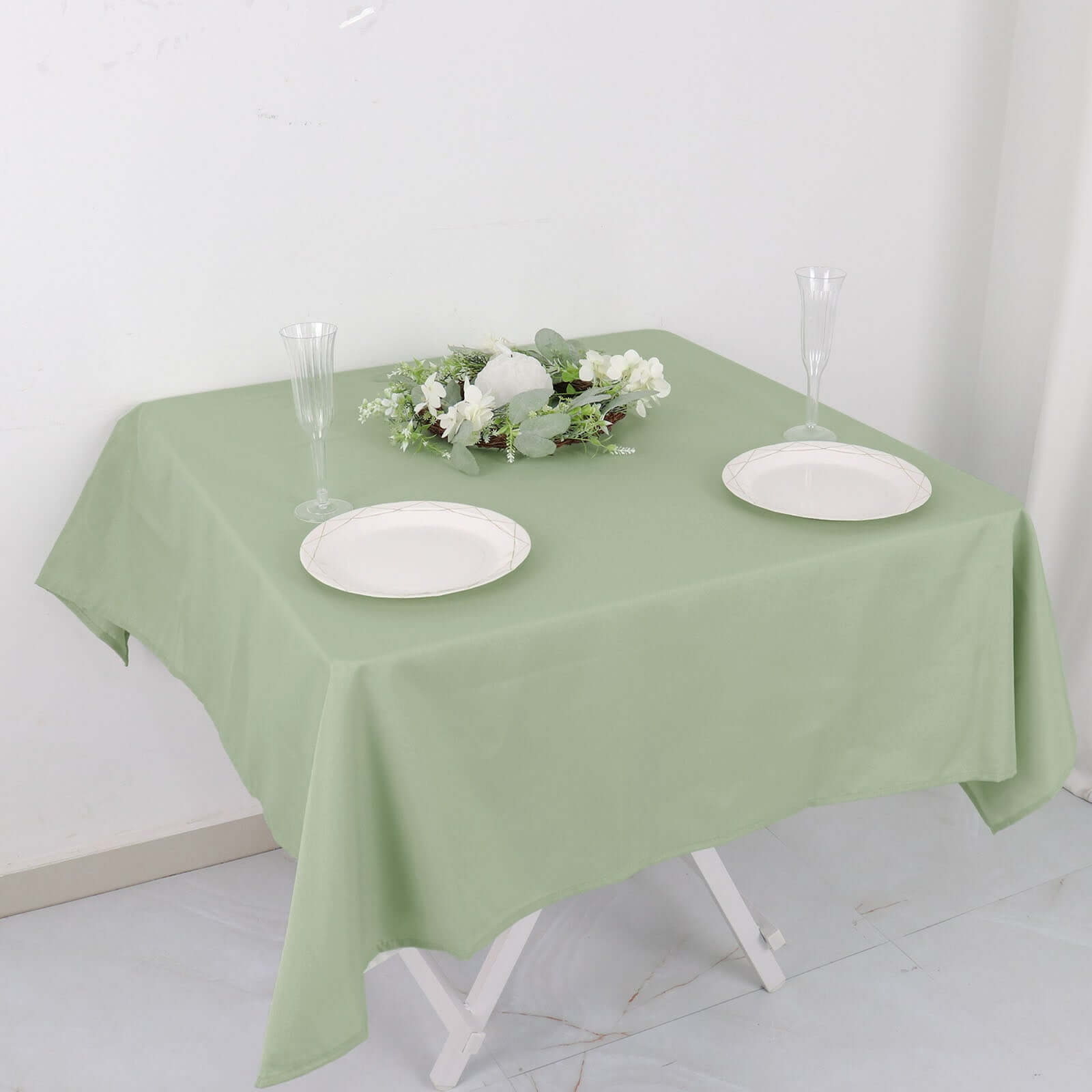 Polyester 54"x54" Table Overlay Square Tablecloth Sage Green - Wrinkle-Resistant & Durable Table Cover