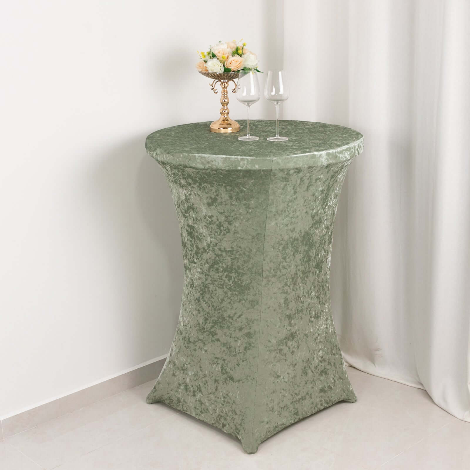 Crushed Velvet Spandex 30" Round Cocktail Table Cover Sage Green Smooth Highboy Tablecloth