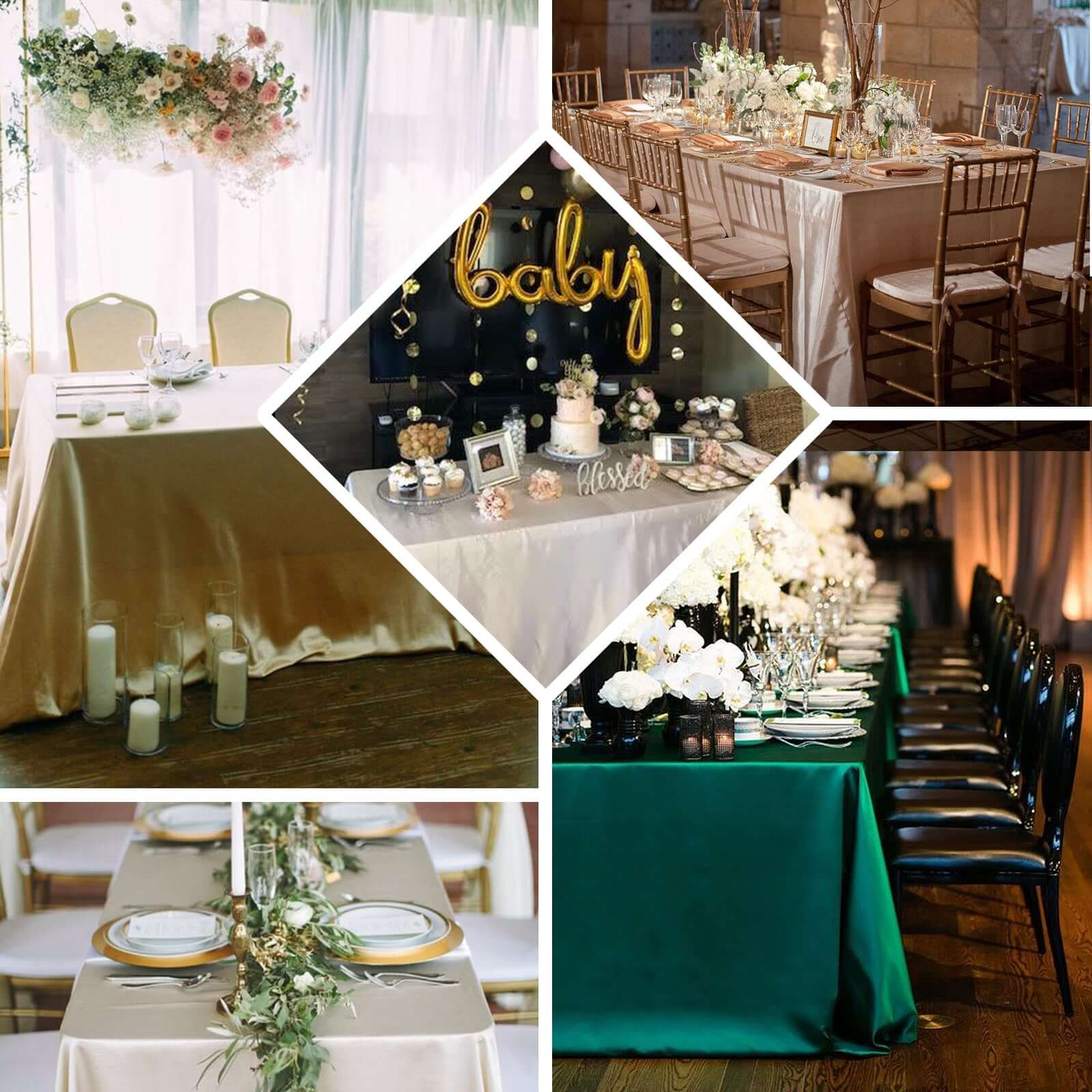 Satin Rectangular 90"x156" Tablecloth Silver - Seamless Table Cover