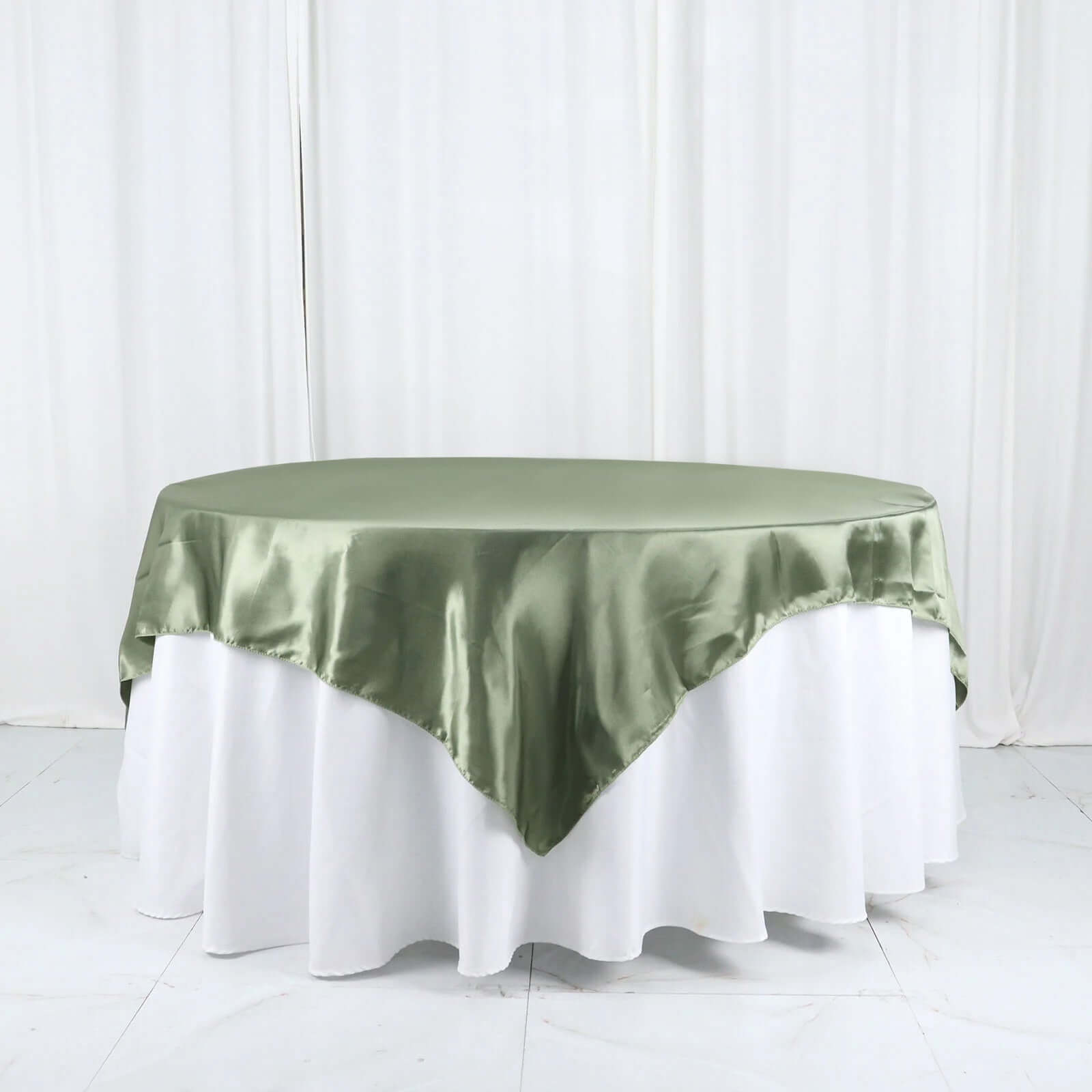 Satin 72"x72" Table Overlay Square Tablecloth Dusty Sage Green - Smooth Finish Table Cover