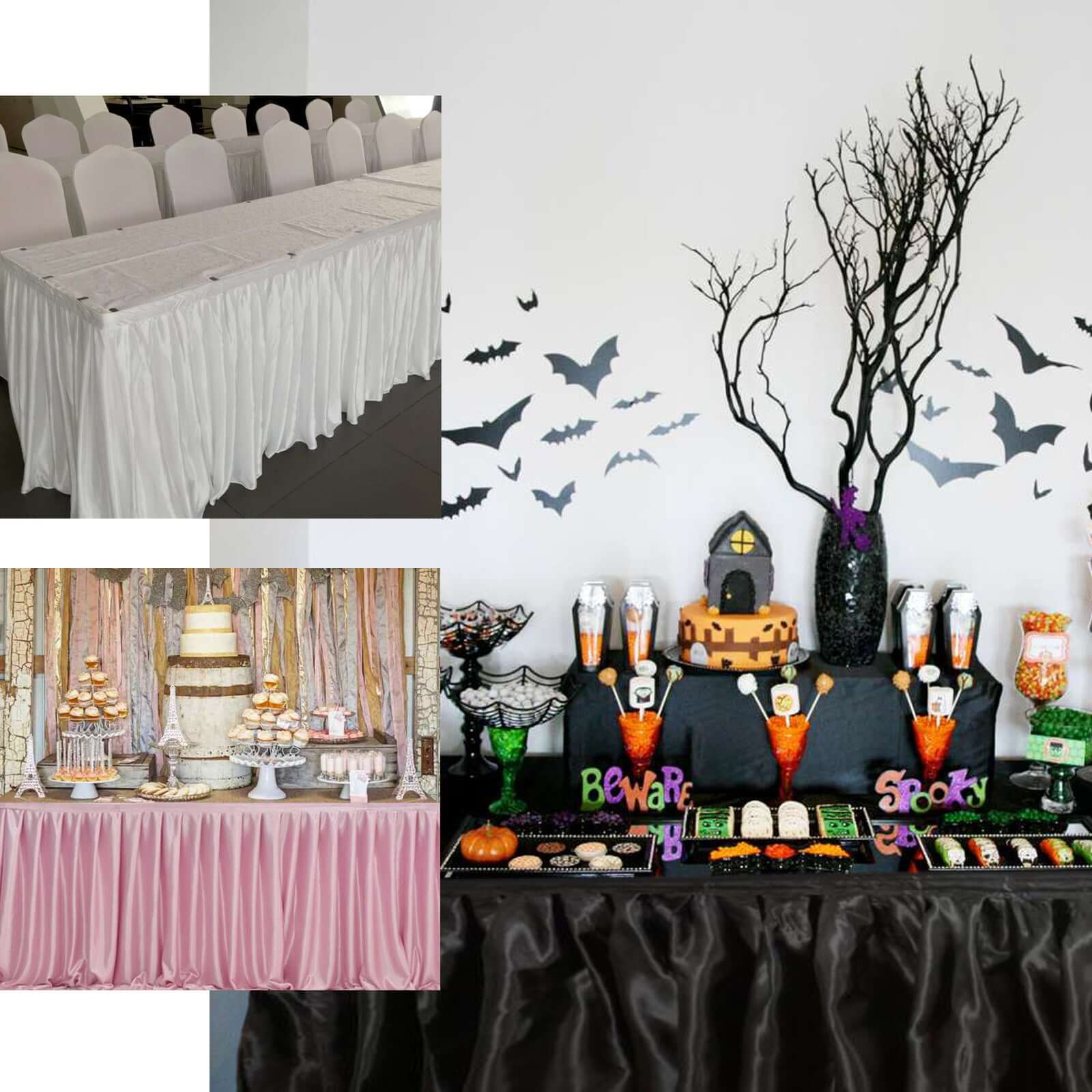 Satin 14ft Table Skirt White - Exquisite Pleated Wedding Table Decor