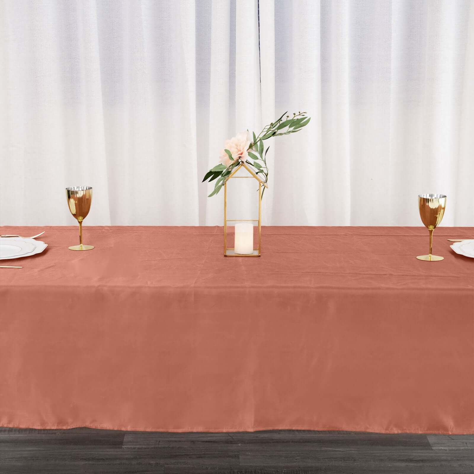 Satin Rectangular 60"x102" Tablecloth Terracotta (Rust) - Smooth and Lustrous Table Cover