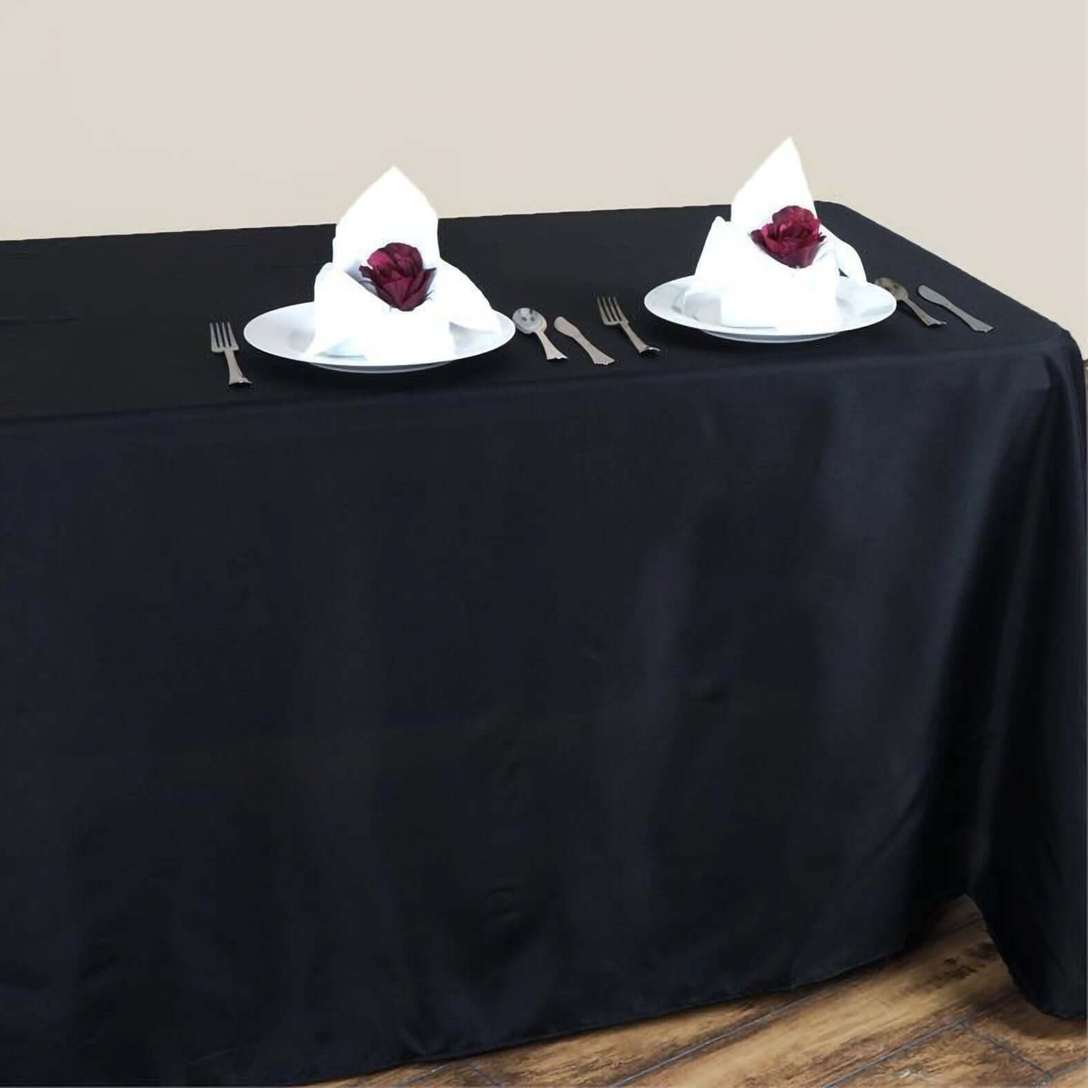 Polyester 90"x132" Rectangle Tablecloth Black - Rounded Corners and Seamless Table Cover