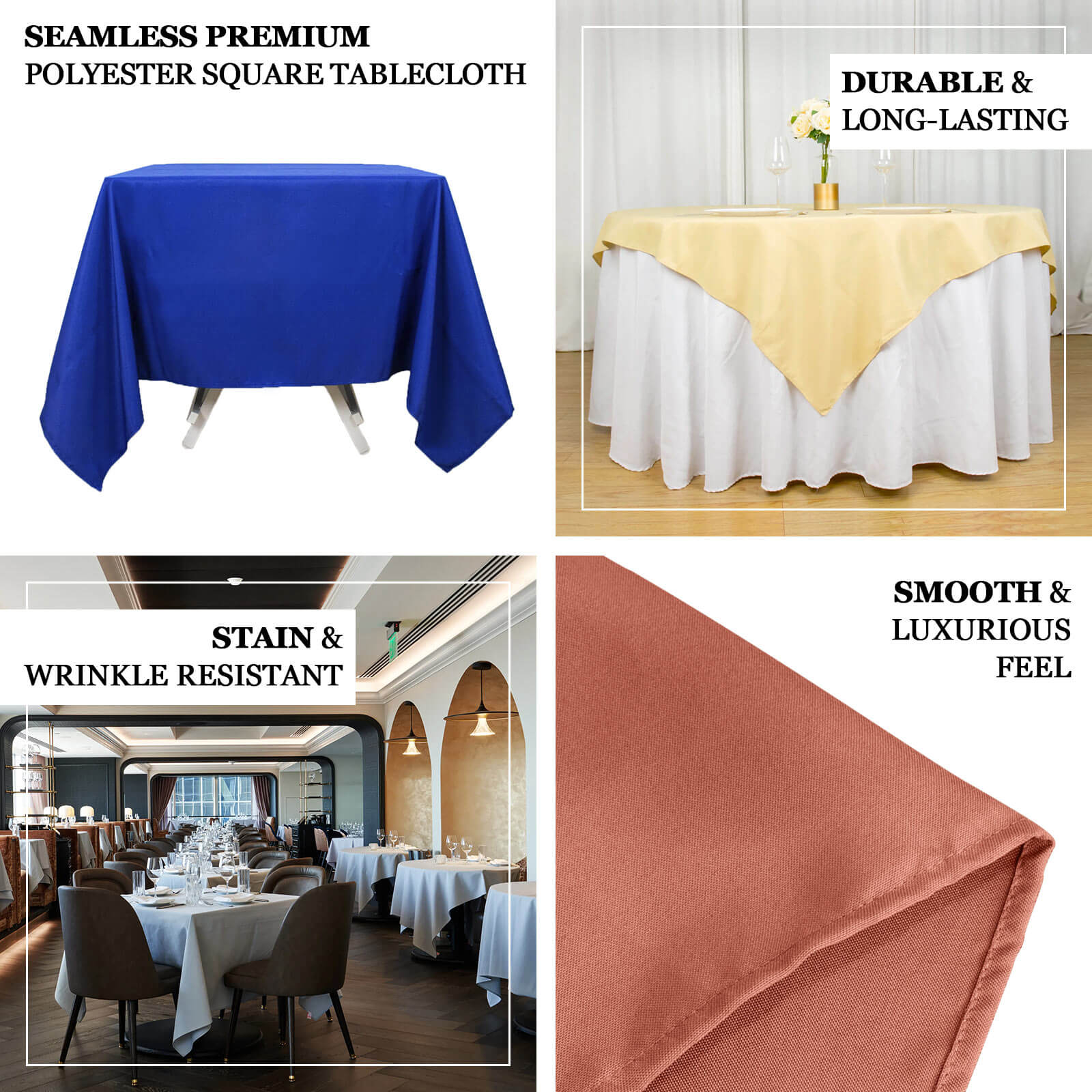 Premium Polyester Square Tablecloth 70"x70" Royal Blue 220GSM Wrinkle-Resistant Table Cover