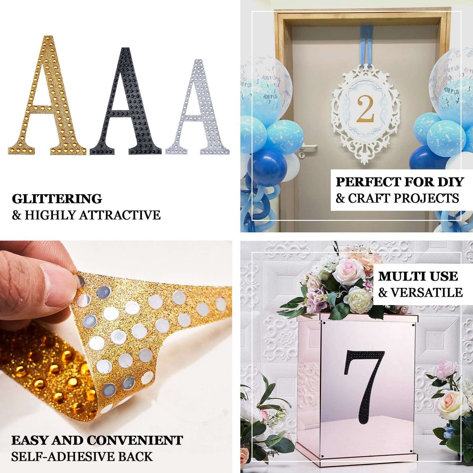 Decorative Rhinestone Alphabet "K" Letter Stickers, Glitter Adhesive Craft Letters Silver DIY Sparkle Embellishments 8"