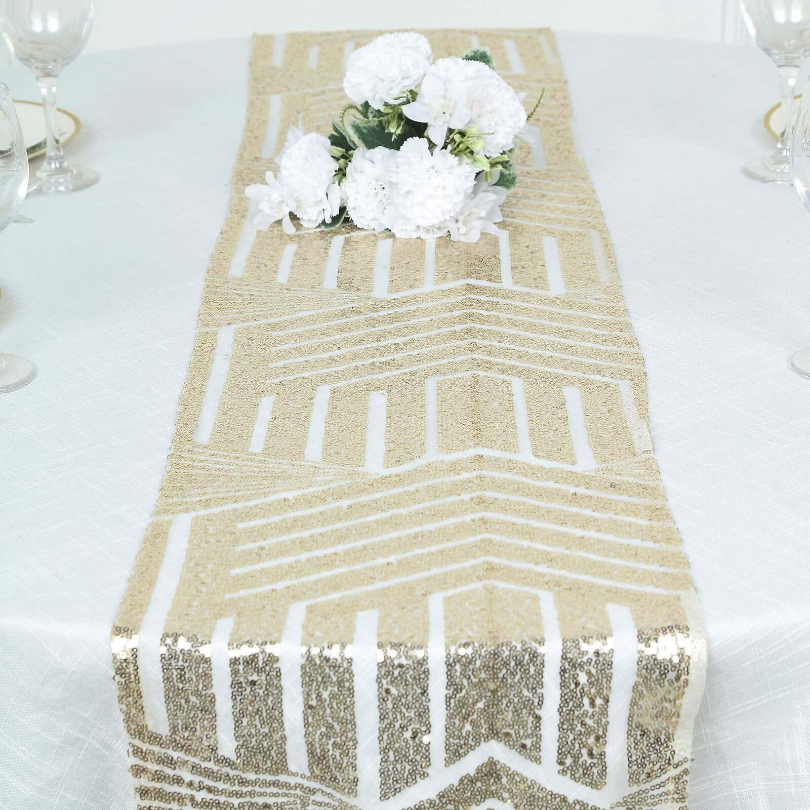 Sequin 12"x108" Table Runner Champagne - Diamond Glitz Design
