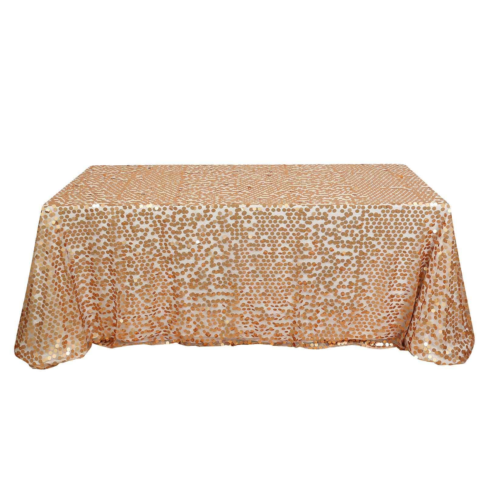 Sequin 90"x156" Rectangle Tablecloth Matte Champagne - Seamless Big Payette Table Cover