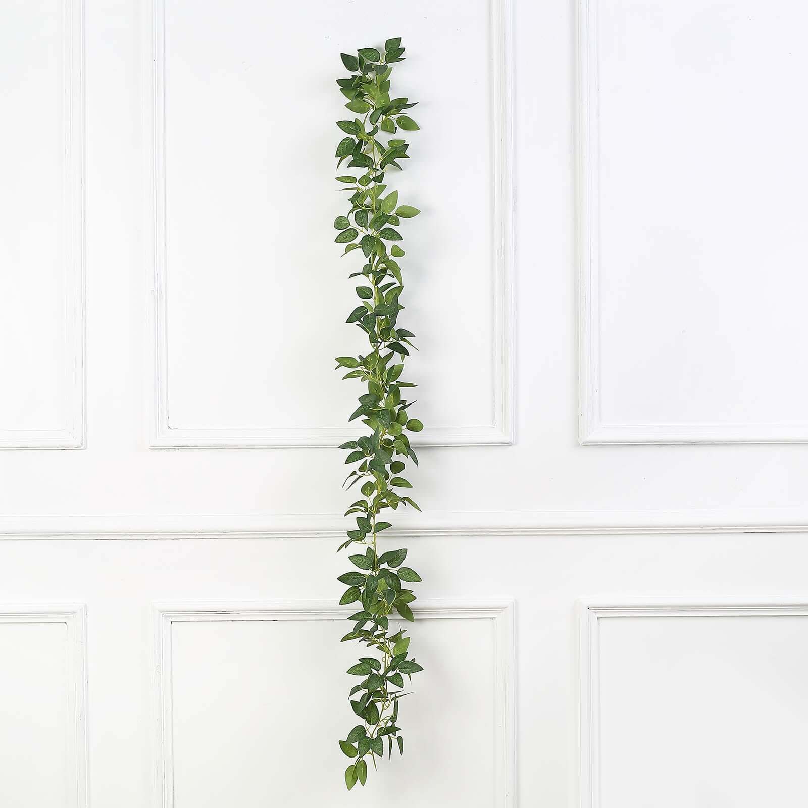 6ft Real Touch Green Artificial Silk Rose Leaf Hanging Vine, Flexible Greenery Table Garland