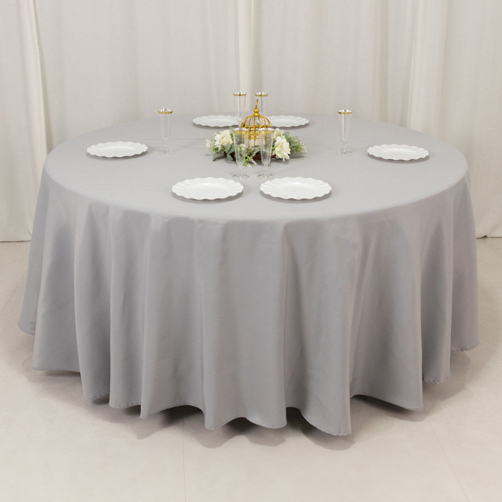 Premium Polyester 108" Round Tablecloth Silver - Wrinkle-Resistant 220GSM Table Cover