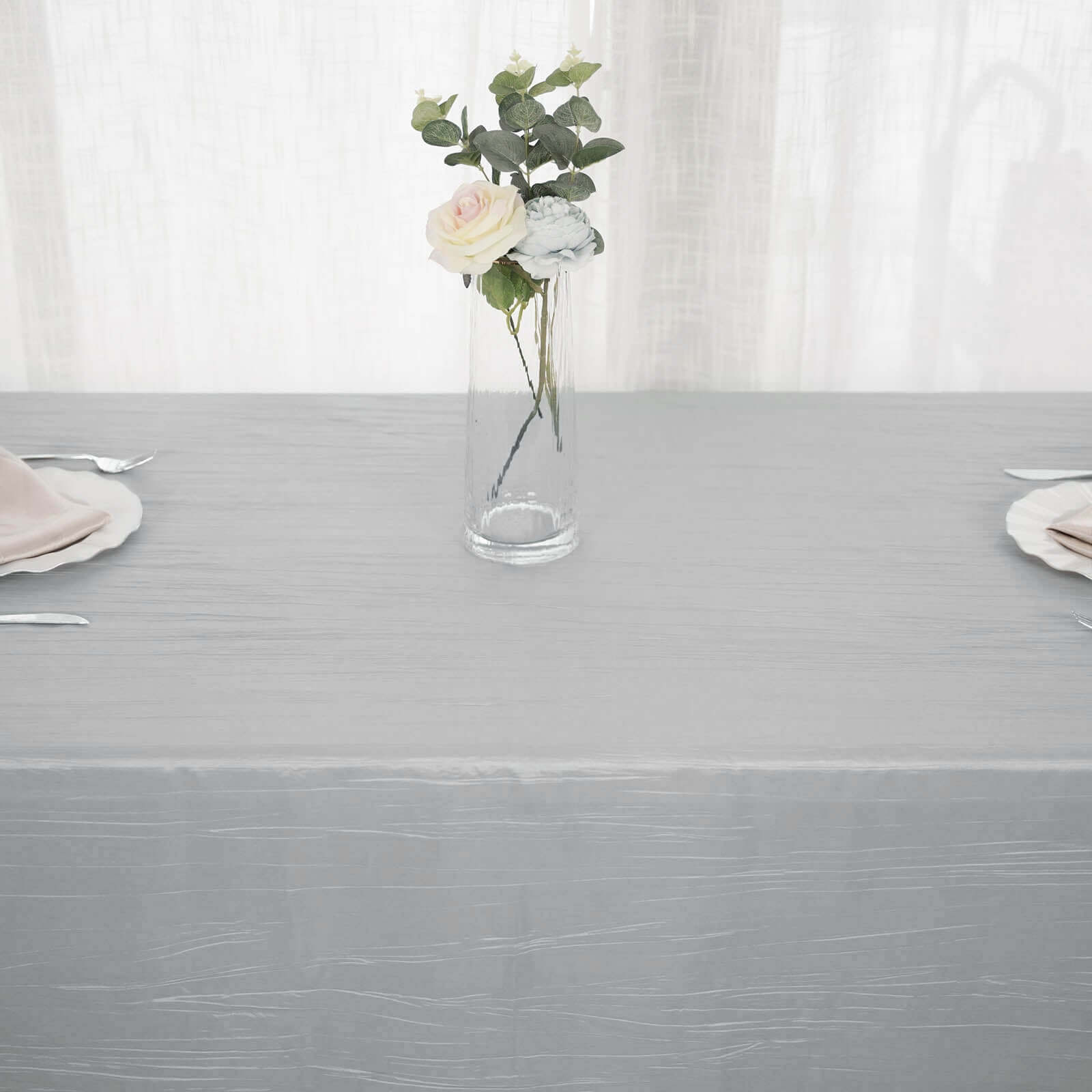 Taffeta 90"x156" Rectangle Tablecloth Silver - Accordion Crinkle Seamless Table Cover