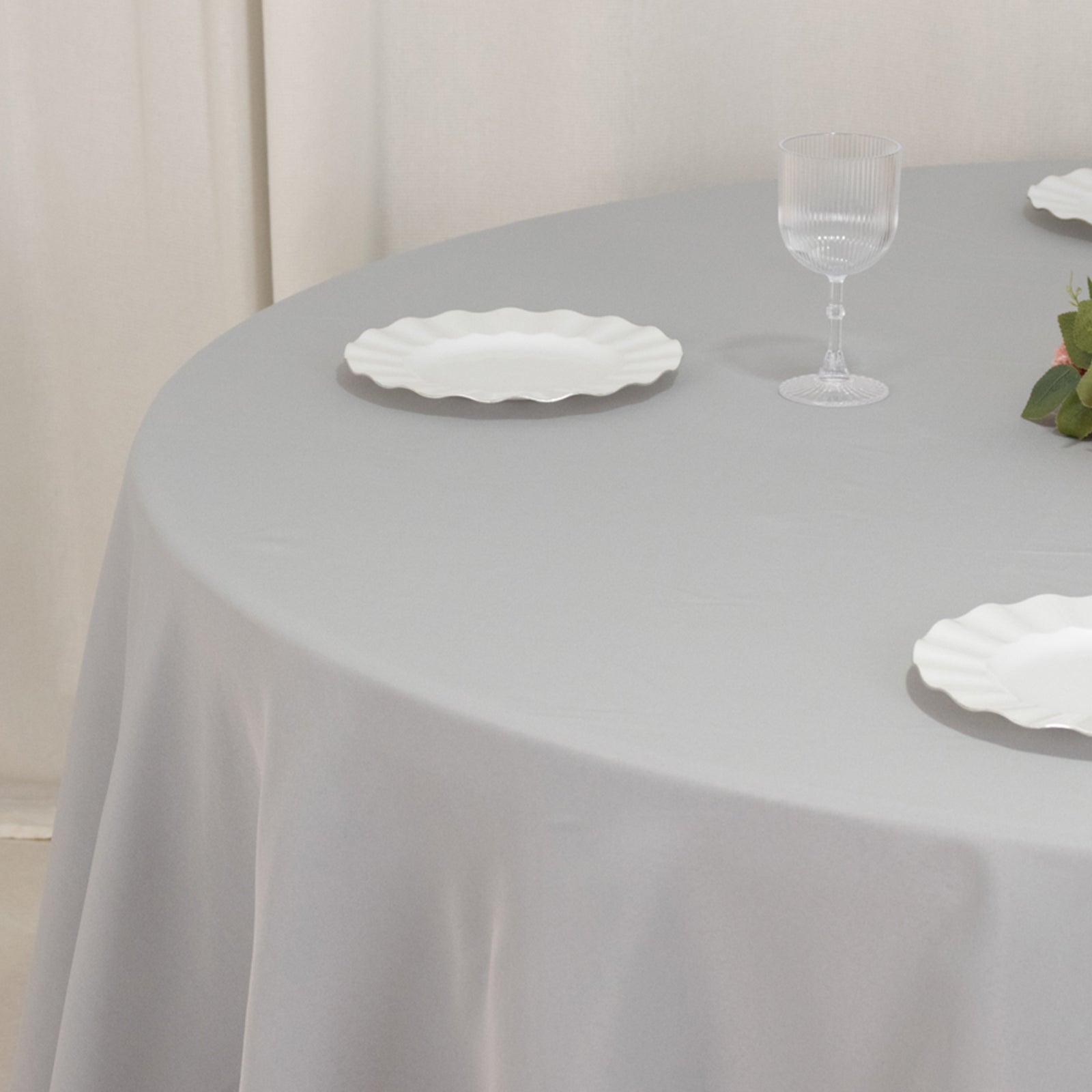 Premium Polyester 120" Round Tablecloth Silver - Seamless 220GSM Wrinkle-Resistant Table Cover