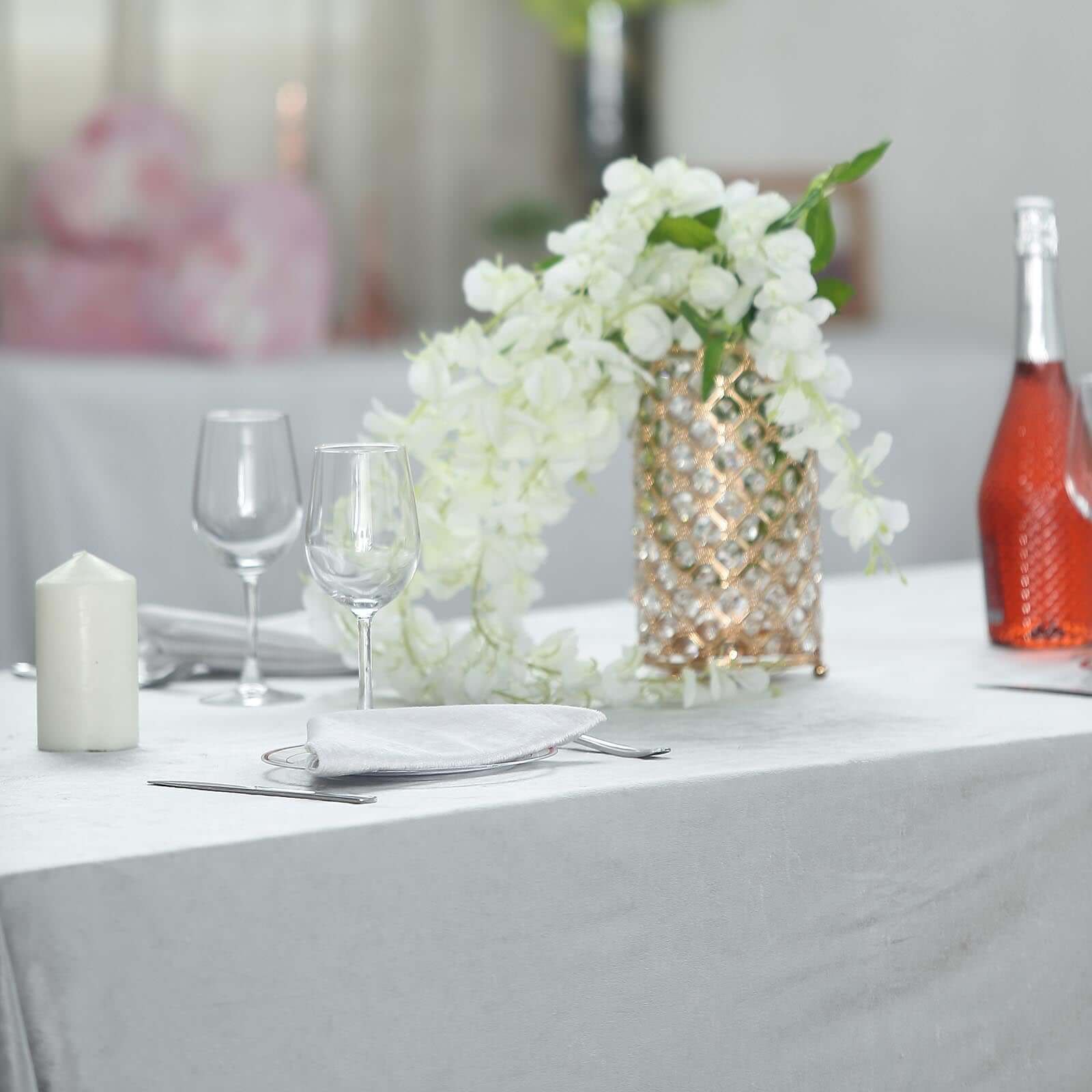 Premium Velvet 90"x156" Rectangle Tablecloth Silver - Reusable Soft & Seamless Table Cover