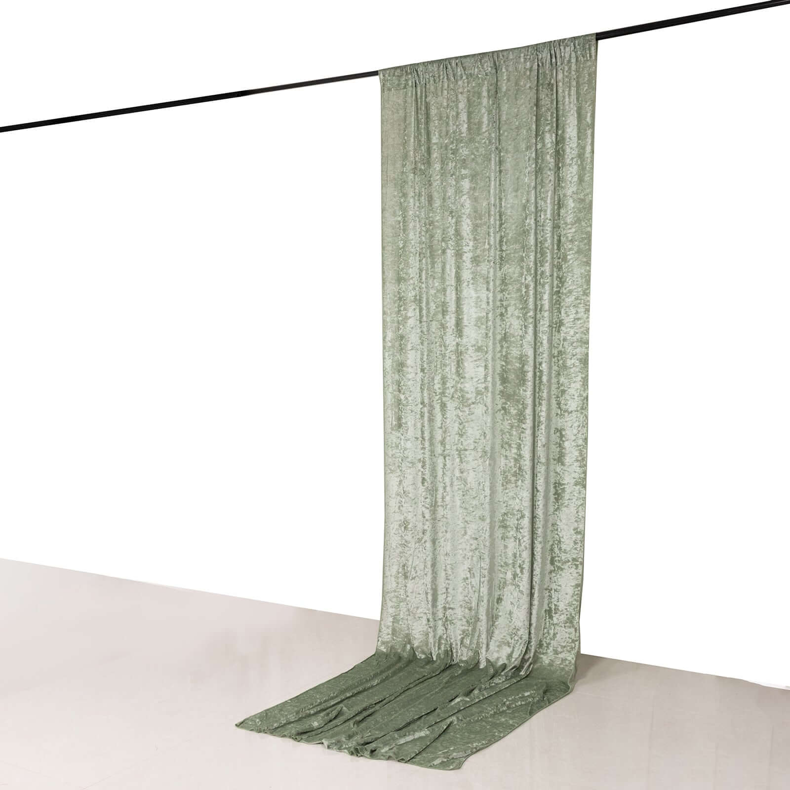Sage Green Crushed Velvet Backdrop Curtain – 5ft x 12ft Event Drape with Rod Pocket, Privacy Panel for Photo Booths & Events