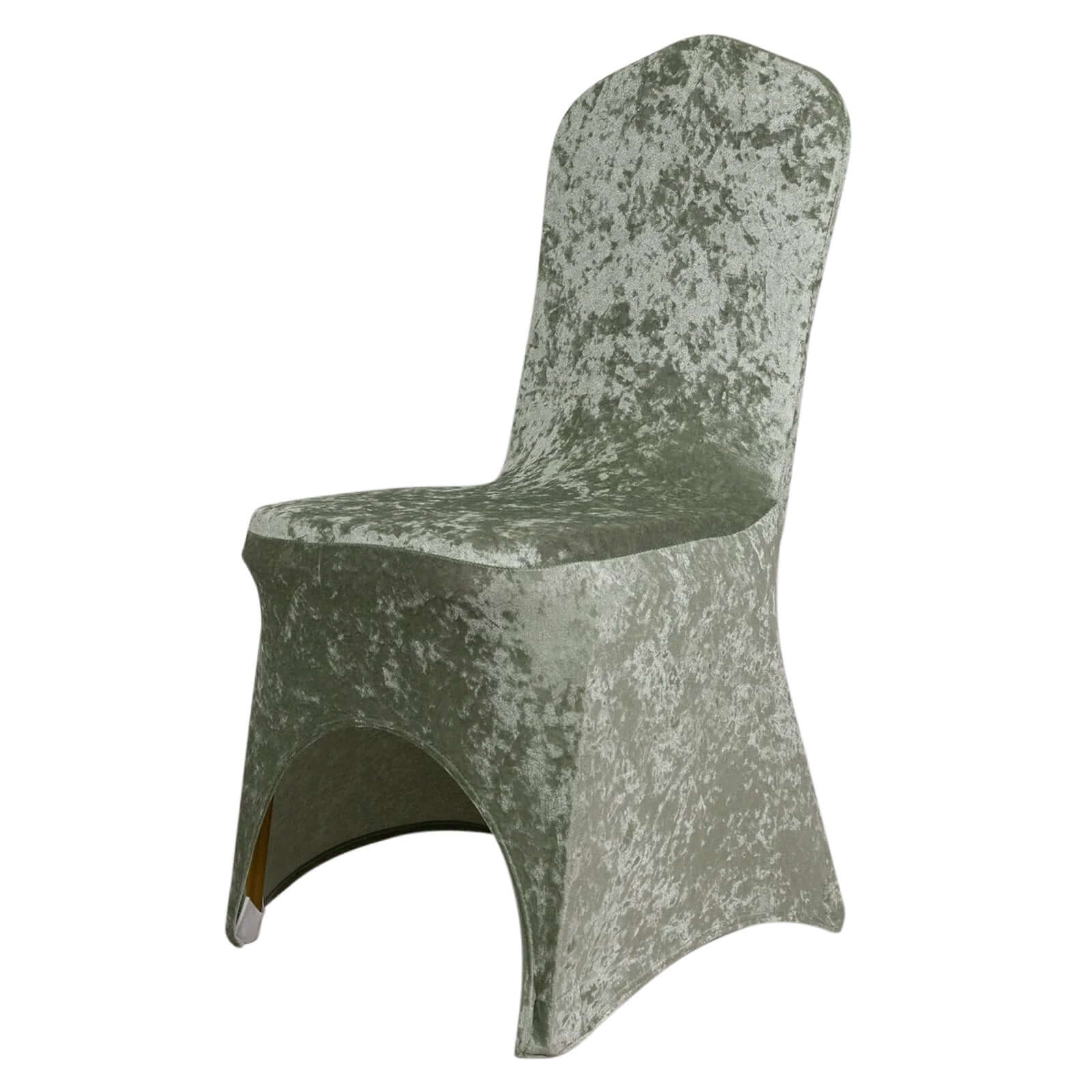 Crushed Velvet Spandex Banquet Chair Cover Fitted Slipcover Sage Green - Stretch 190GSM Slipcover with Foot Pockets