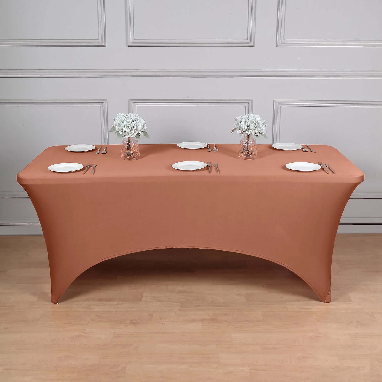 Stretch Spandex 6ft Rectangle Tablecloth Terracotta (Rust) - Durable Form-Fitting Table Cover