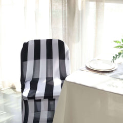Stretch Spandex Chair Cover Black/White for Folding Chairs - 2" Striped Wrinkle Resistant Classy 160GSM Fitted Slipcover With Foot Pockets