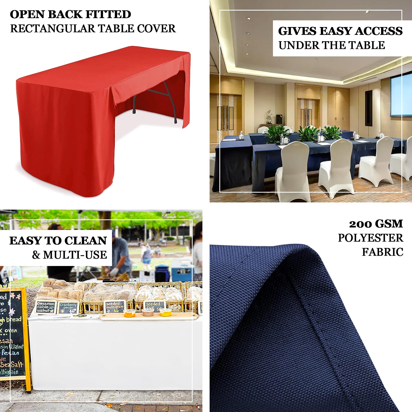 Fitted Polyester 72"x30" Rectangle Tablecloth White with Open Back Design - Easy to Maintain and Wrinkle-Resistant Table Cover for Trade Shows & Displays