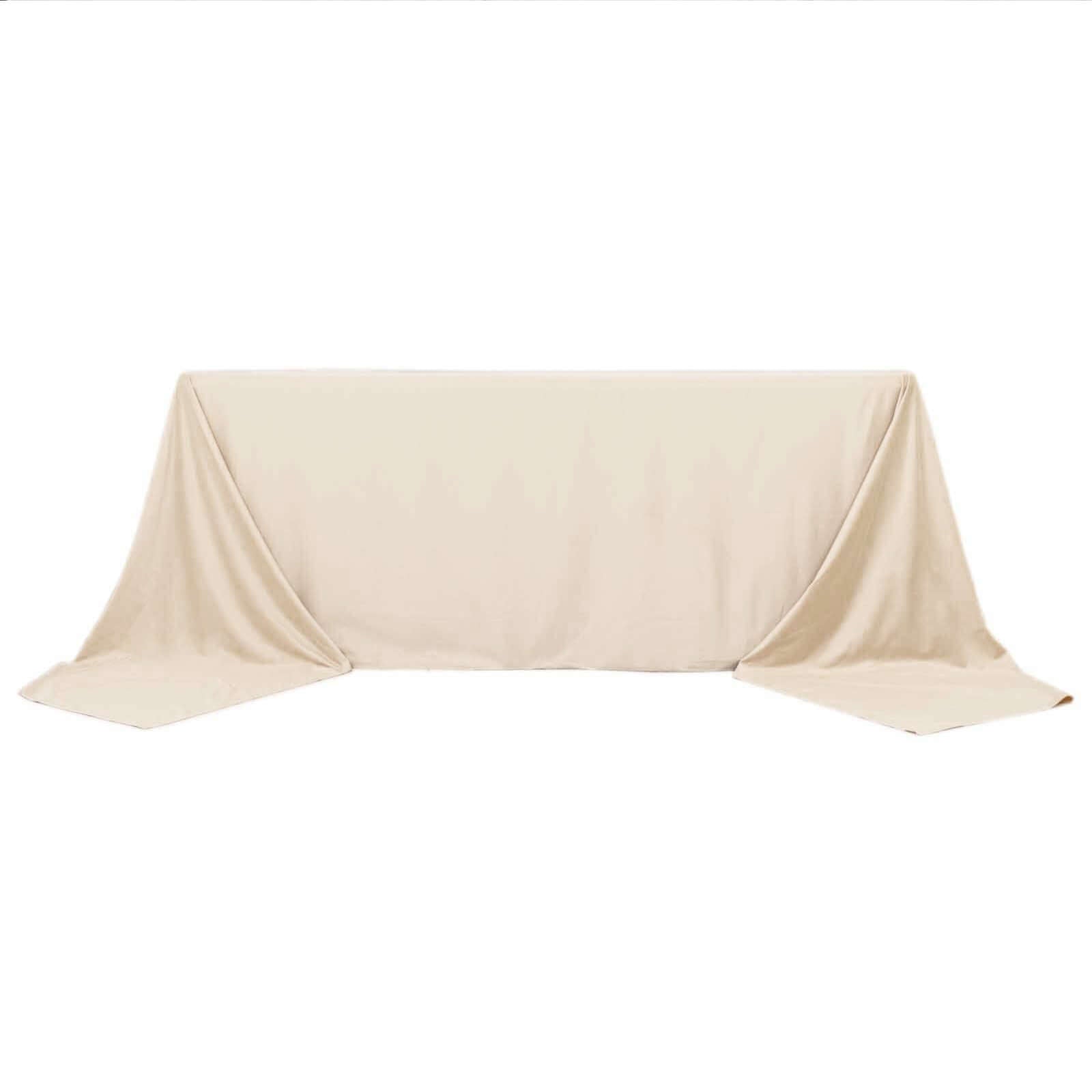 Scuba Rectangular 90"x156" Tablecloth Beige - Wrinkle Free, Stain Resistant & Seamless Table Cover