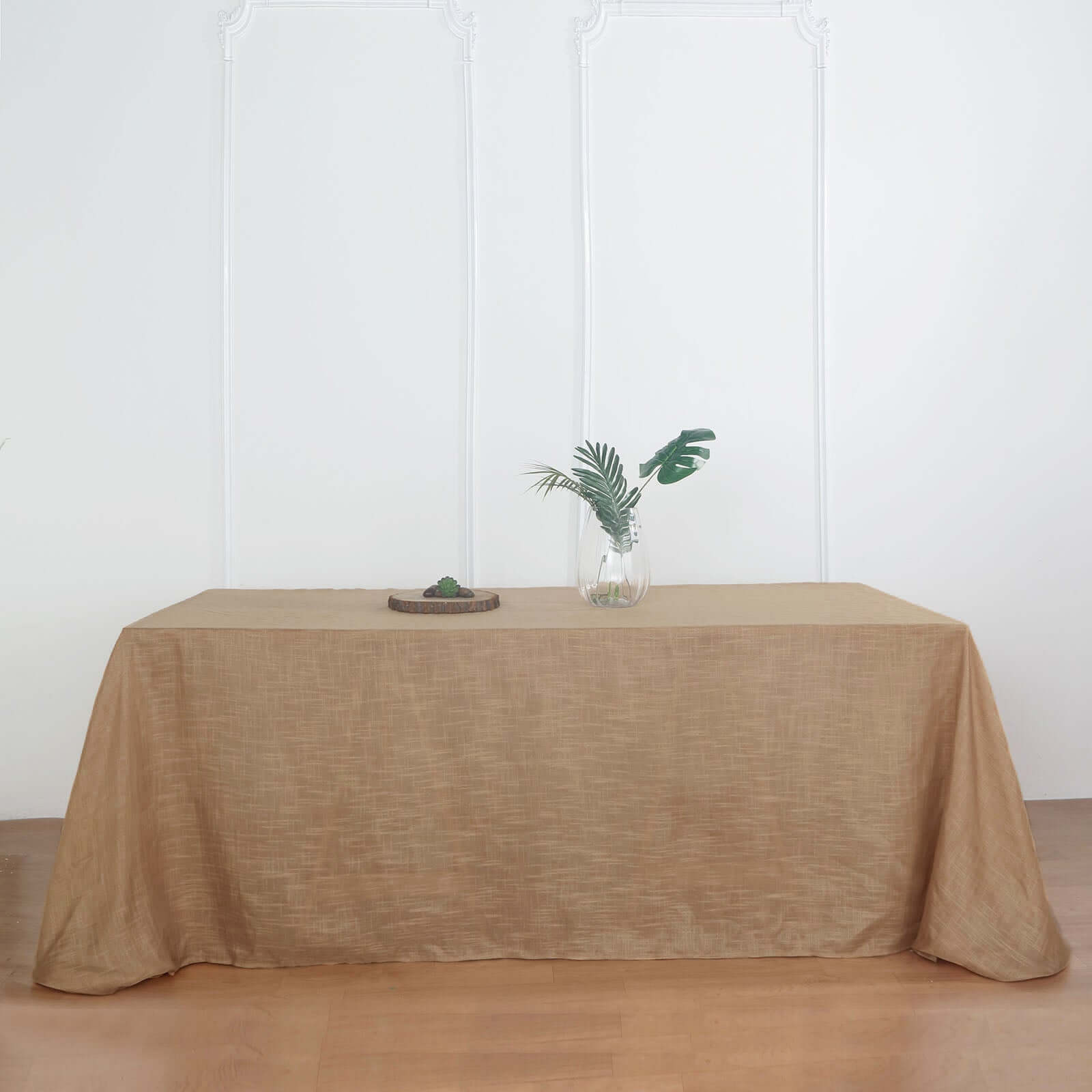 Faux Linen 90"x132" Rectangular Tablecloth Natural - Slubby Texture Wrinkle-Resistant Seamless Table Cover