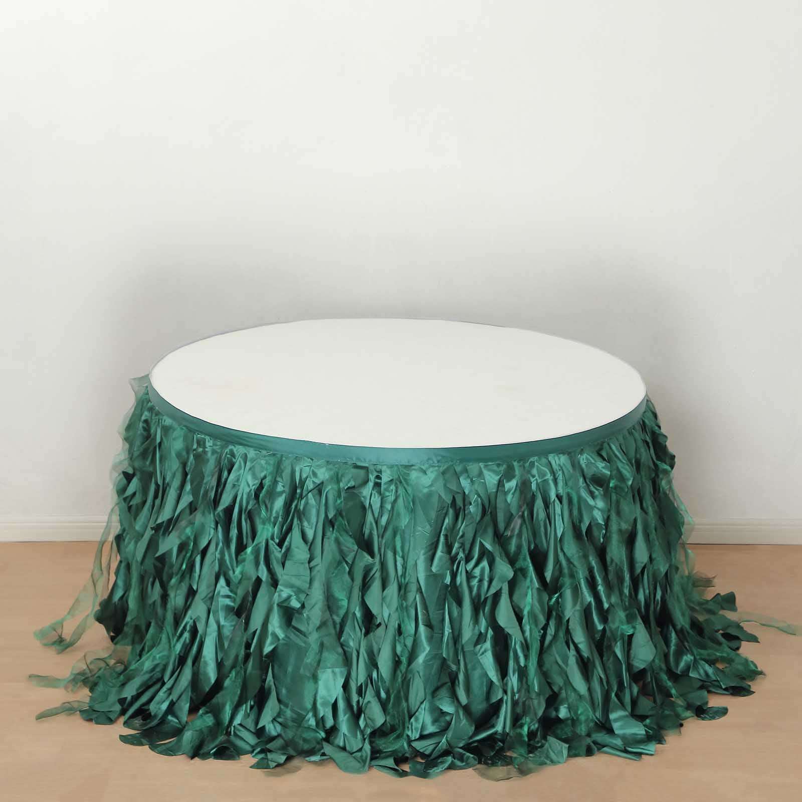 Taffeta 14ft Table Skirt Hunter Emerald Green - Cascading Curly Willow Style Table Cover