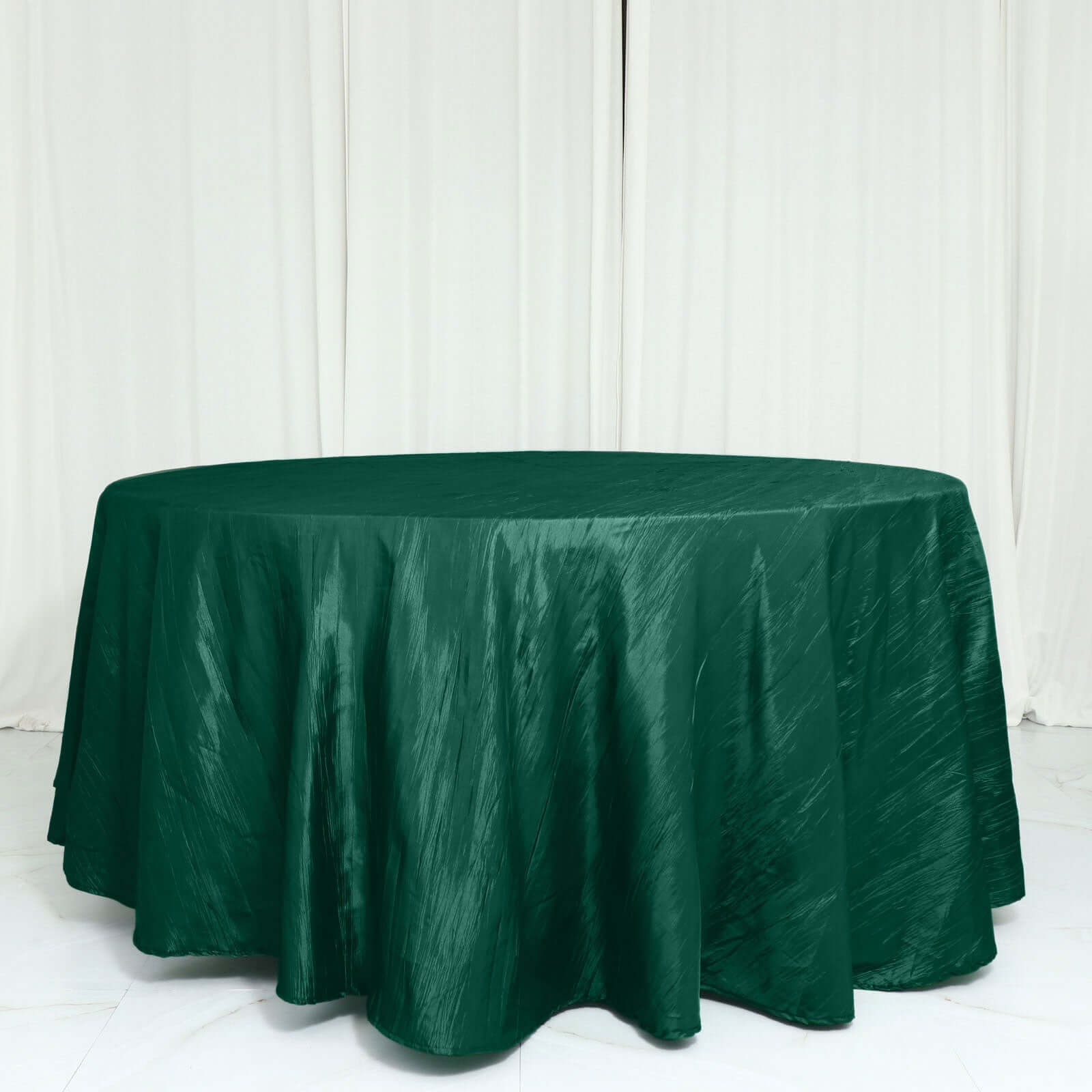 Taffeta 120" Round Tablecloth Hunter Emerald Green - Seamless Accordion Crinkle Table Cover