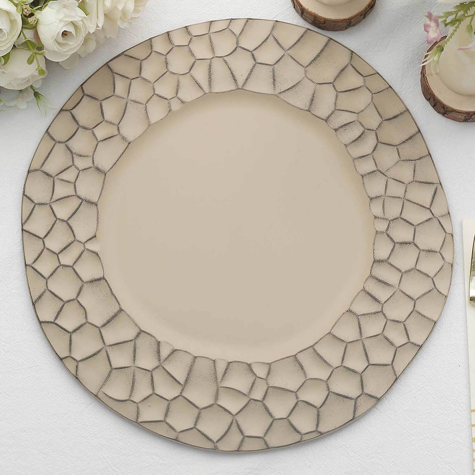 6-Pack Round Charger Plates 13" in Taupe with Hammered Rim, Matte Finish Modern Dinner Charger Tableware