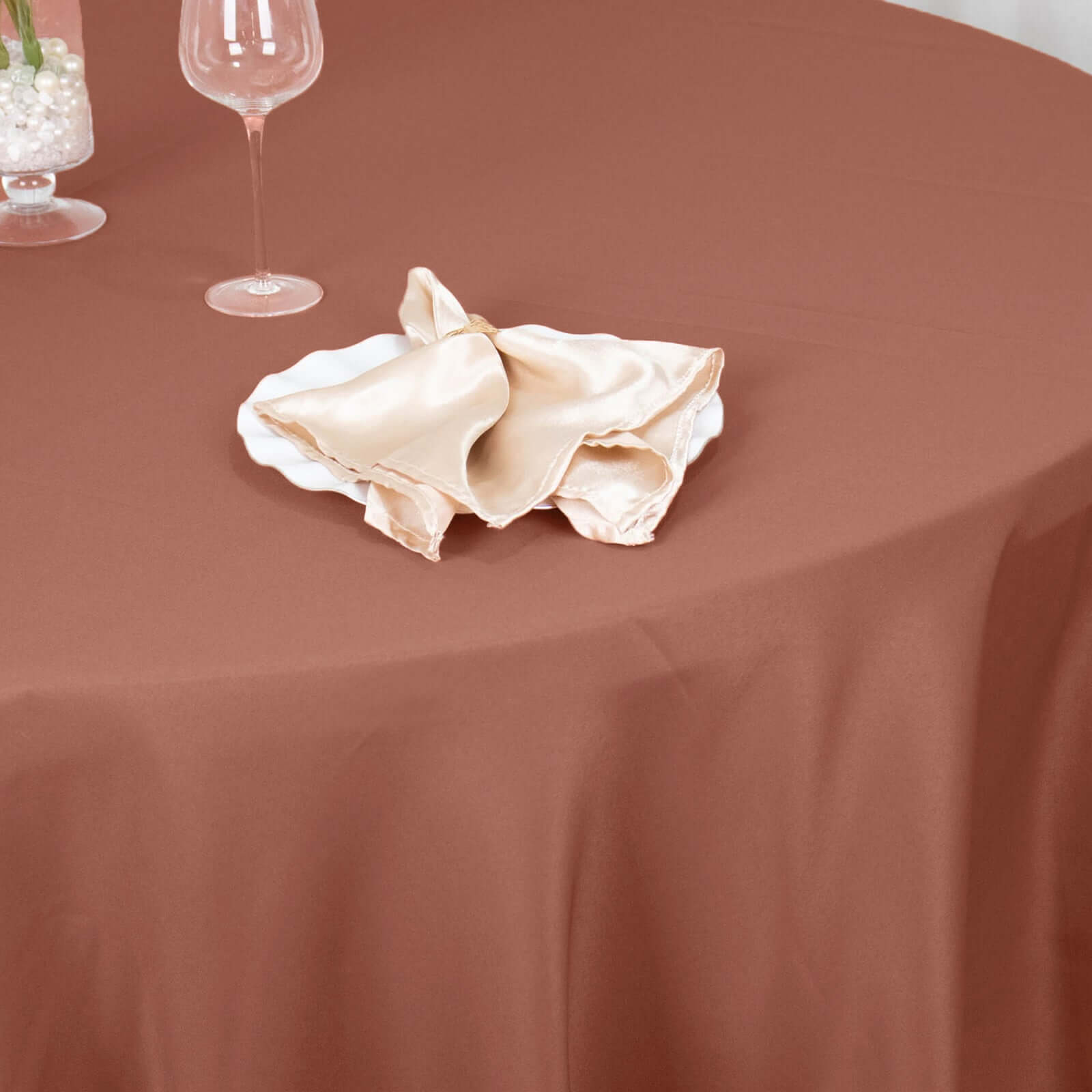 Premium Polyester 132" Round Tablecloth Terracotta (Rust) - Seamless 220GSM Wrinkle-Resistant Table Cover