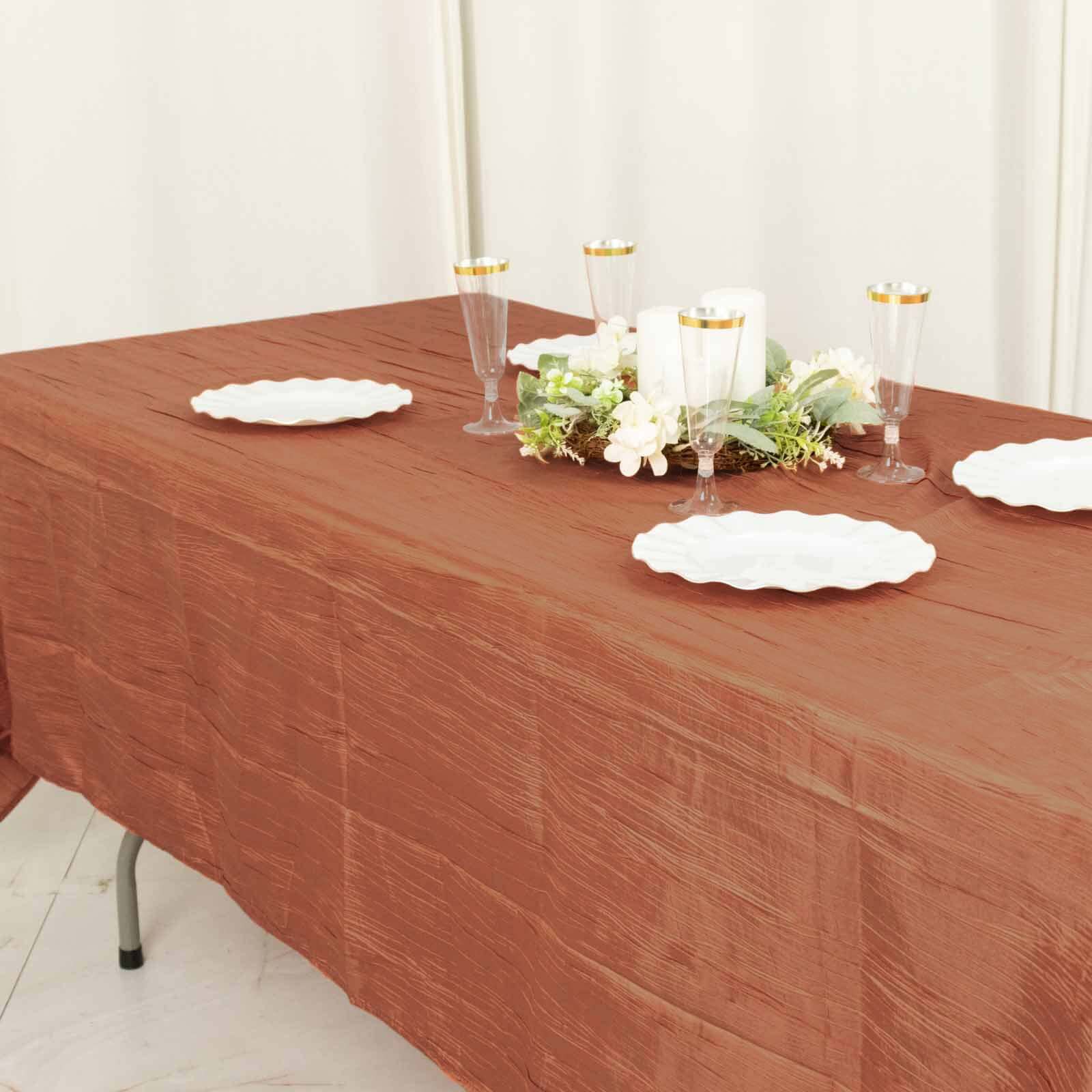 Taffeta 60"x102" Rectangle Tablecloth Terracotta (Rust) - Accordion Crinkle Table Cover