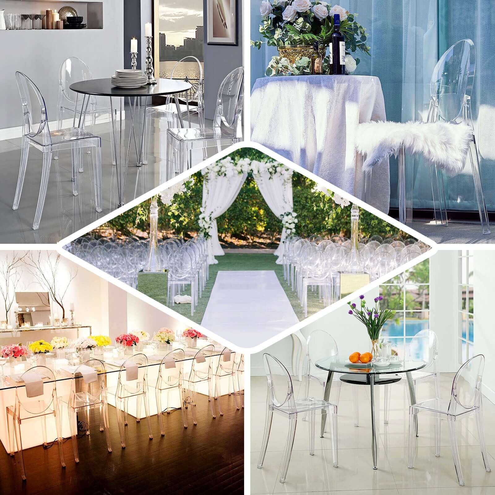 8-Pack Acrylic Ghost Chairs with Oval Back for Banquet Use Clear – Sleek Transparent Armless Accent Chairs for Weddings & Gatherings