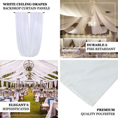 White Scuba Polyester Ceiling Drape Backdrop Curtain Panel, Commercial Grade Fire Retardant Wrinkle Free Draping Fabric With Rod Pockets - 5ftx40ft