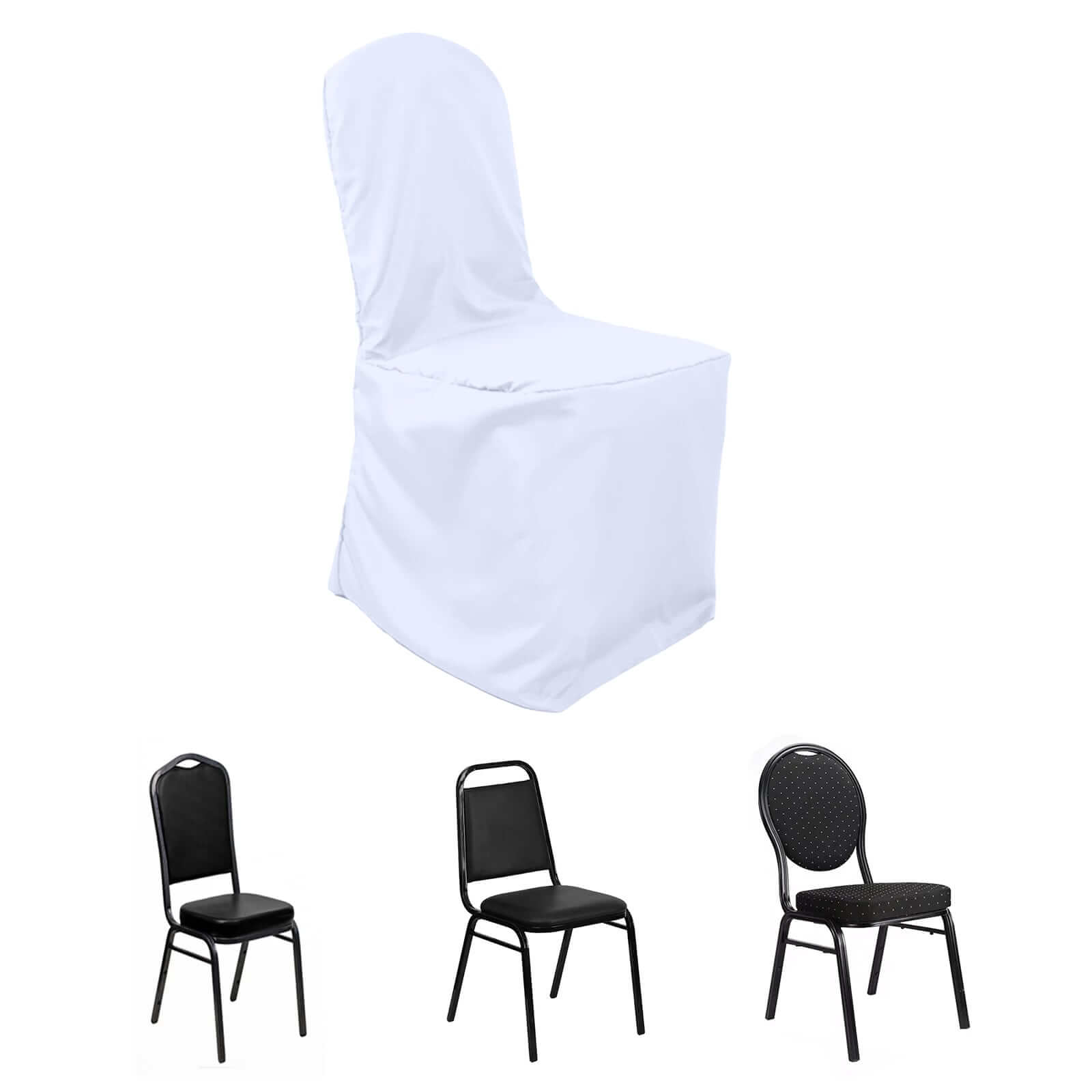 Polyester Slip On Banquet Chair Covers White - Stain-Resistant Reusable Durable Fabric