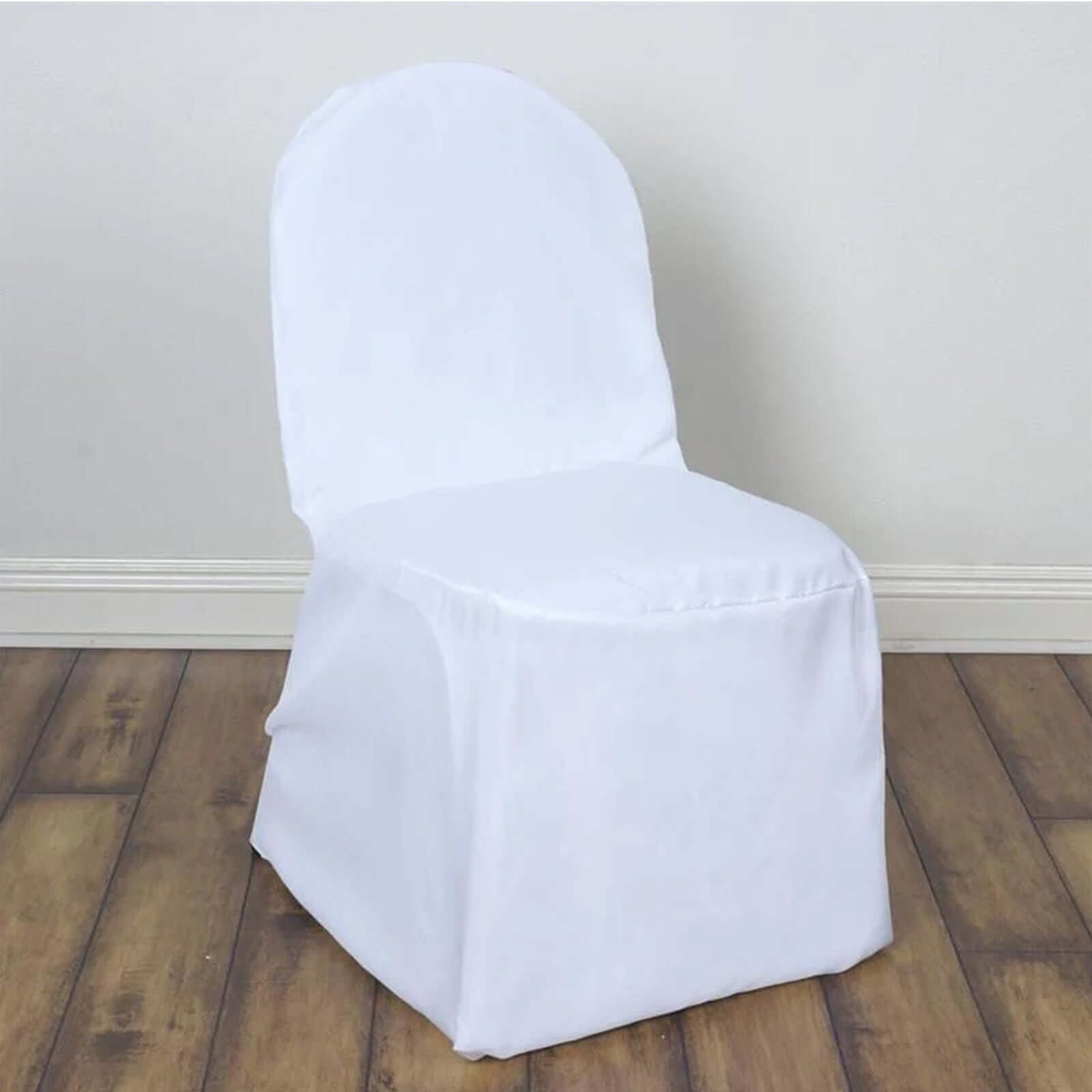 10 Pack Polyester Chair Cover for Banquet Chairs White - Stain-Resistant Reusable Slip-On Slipcover