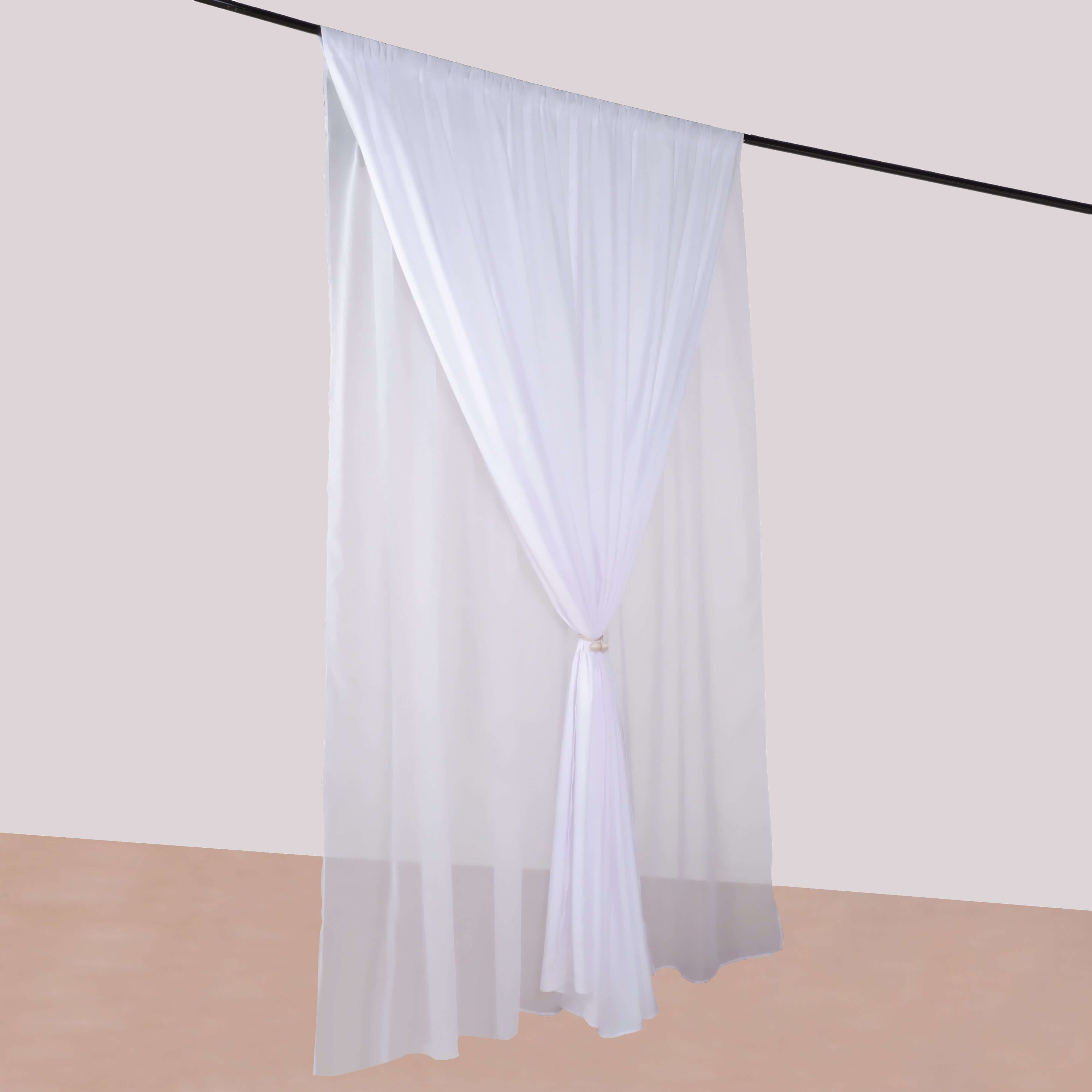 White Chiffon Polyester Event Curtain Drapes, Dual Layer Divider Backdrop Curtain Panels with Rod Pockets - 10ftx10ft