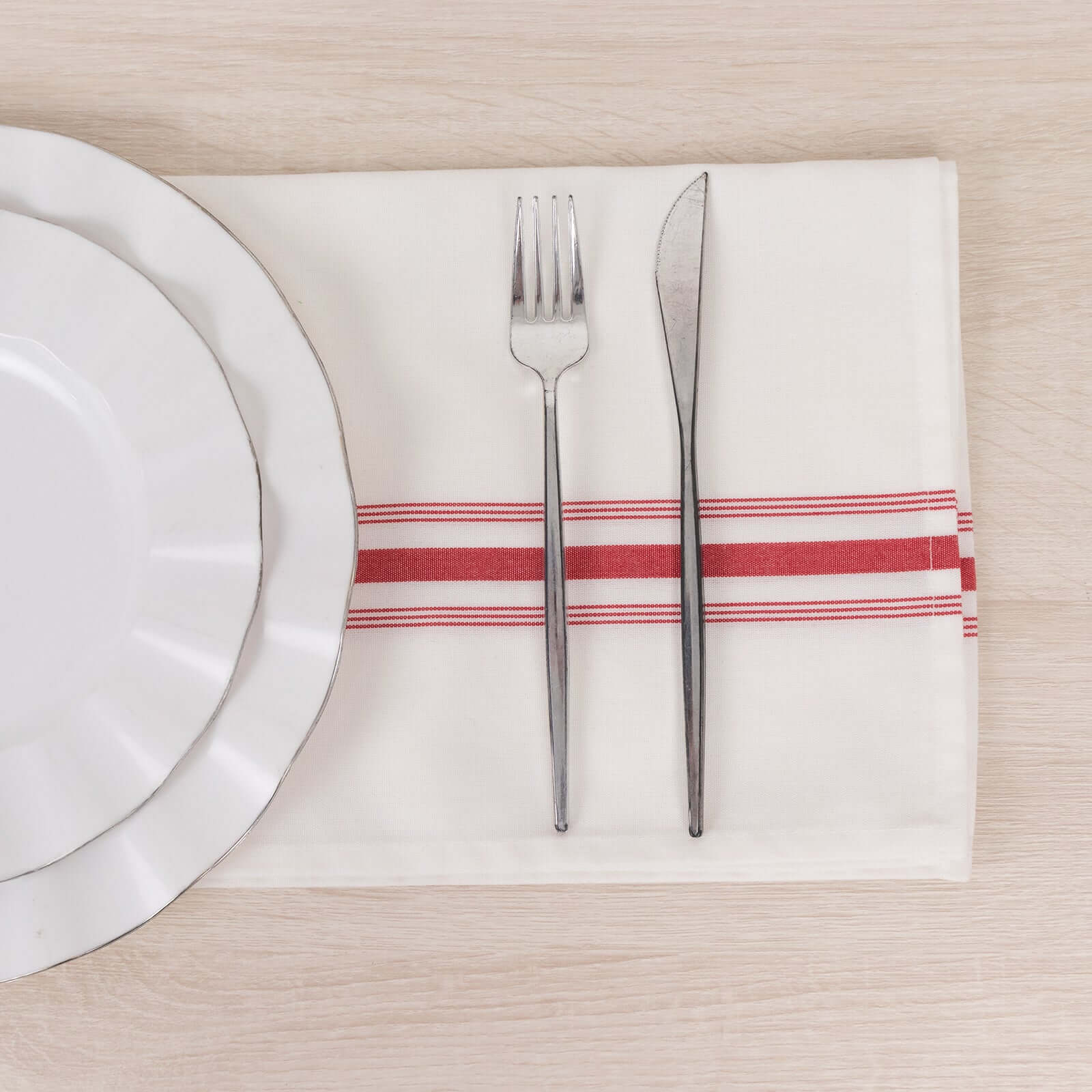 10 Pack Premium Spun Polyester 18"x22" Napkins White/Red Bistro Style - Highly Absorbent Cotton-Like Feel Cloth Napkins