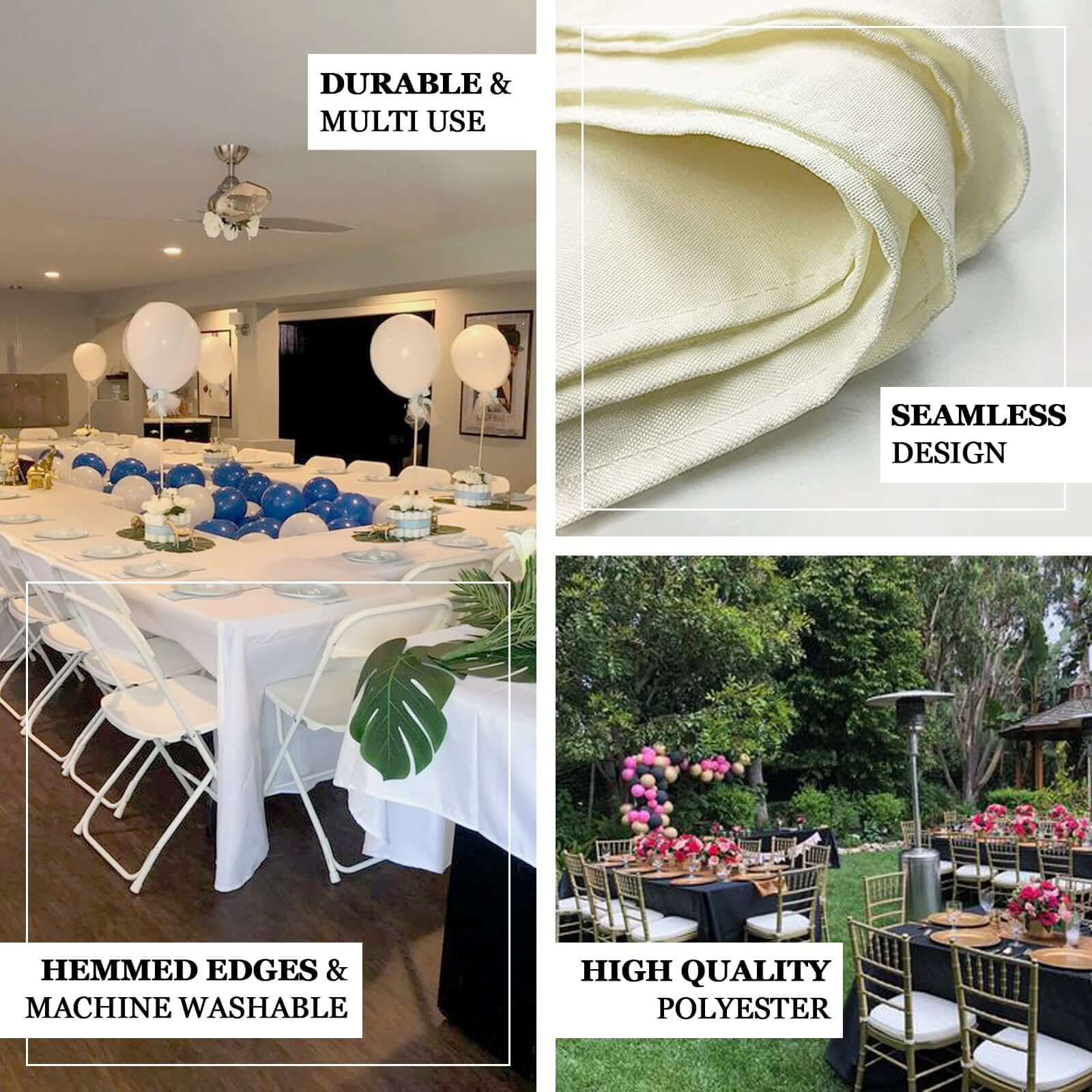Polyester 90"x156" Rectangle Tablecloth White - Rounded Corners and Seamless Design for Luxe Events