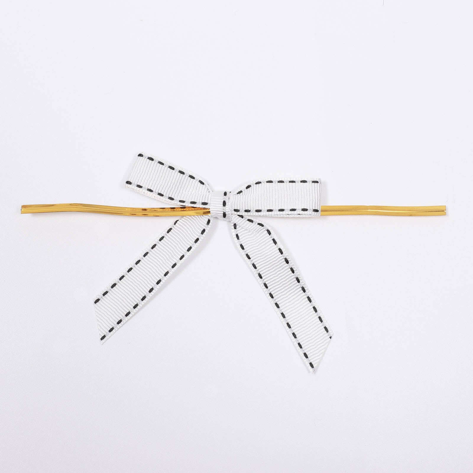 50 Pcs 3" Saddle Stitch Ribbon Bows With Twist Ties, Gift Basket Party Favor Bags Decor - White Black Polyester