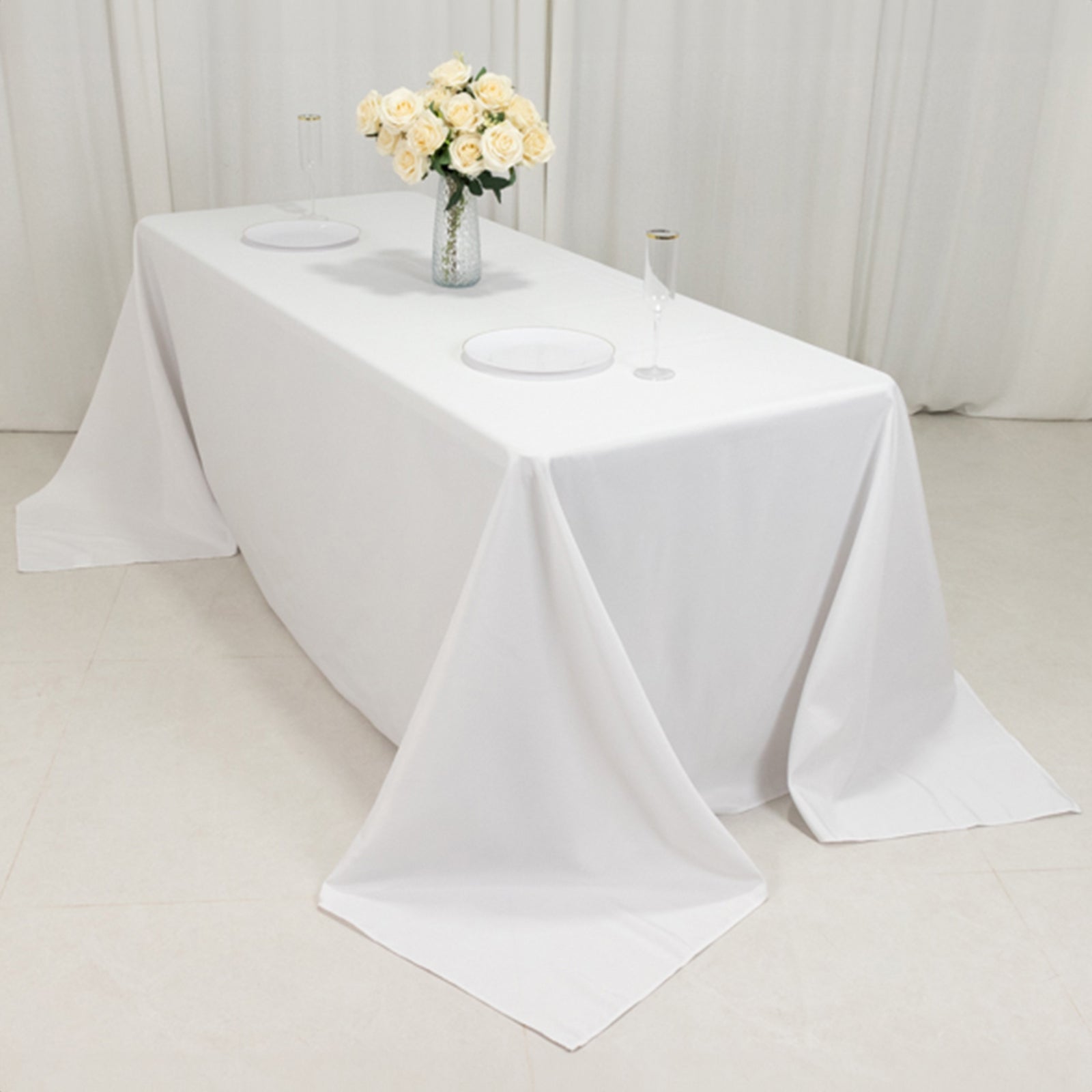 Fire Retardant Premium Polyester 90"x132" Rectangular Tablecloth White - Stylish High-Performance Seamless Table Cover for Large Gatherings