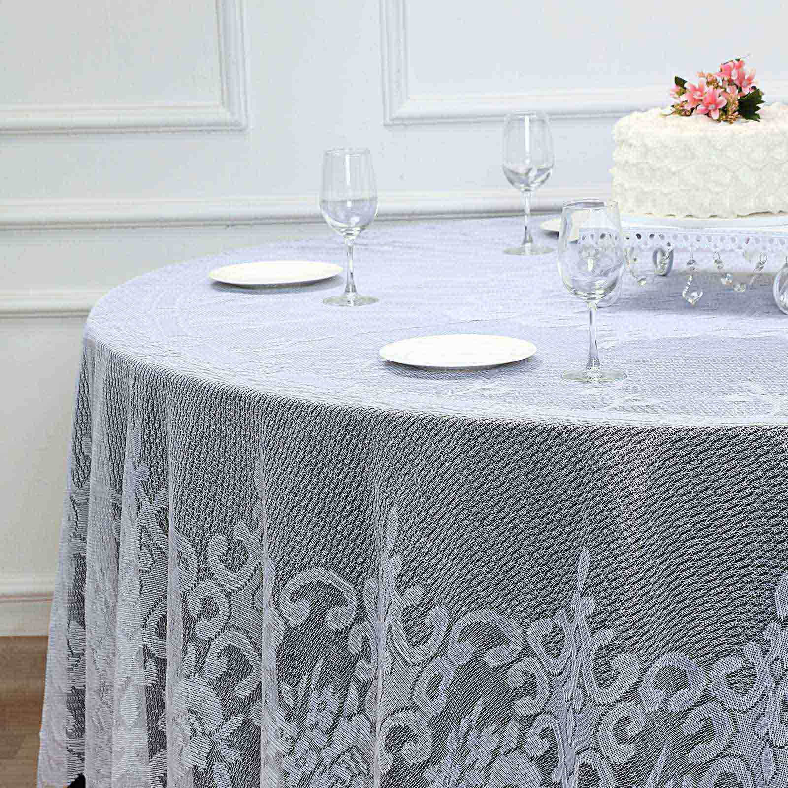 Lace 120" Round Tablecloth White - Seamless Premium Design for Upscale Celebrations