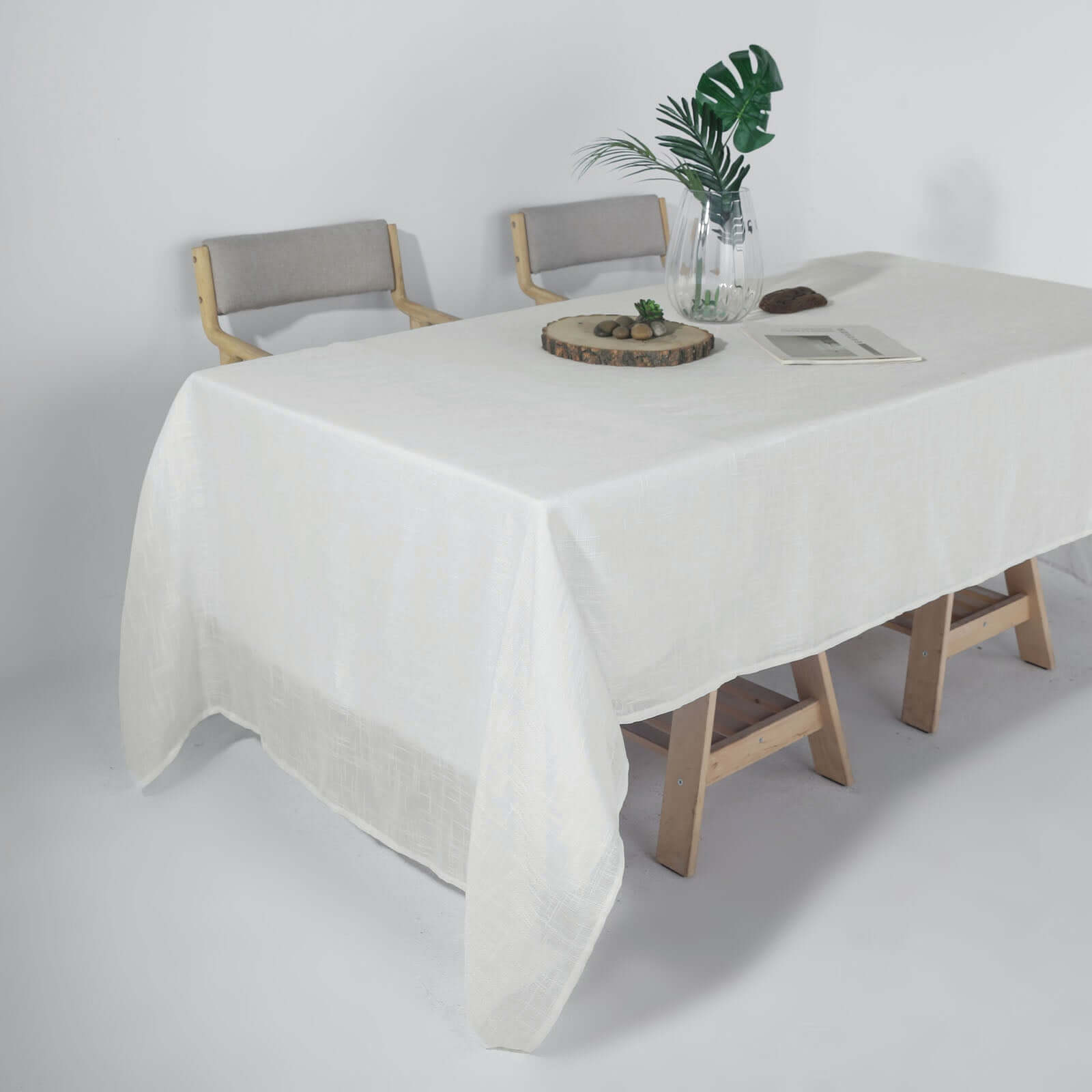 Faux Linen 60"x126" Rectangular Tablecloth White - Slubby Textured & Wrinkle Resistant for Weddings and Special Events