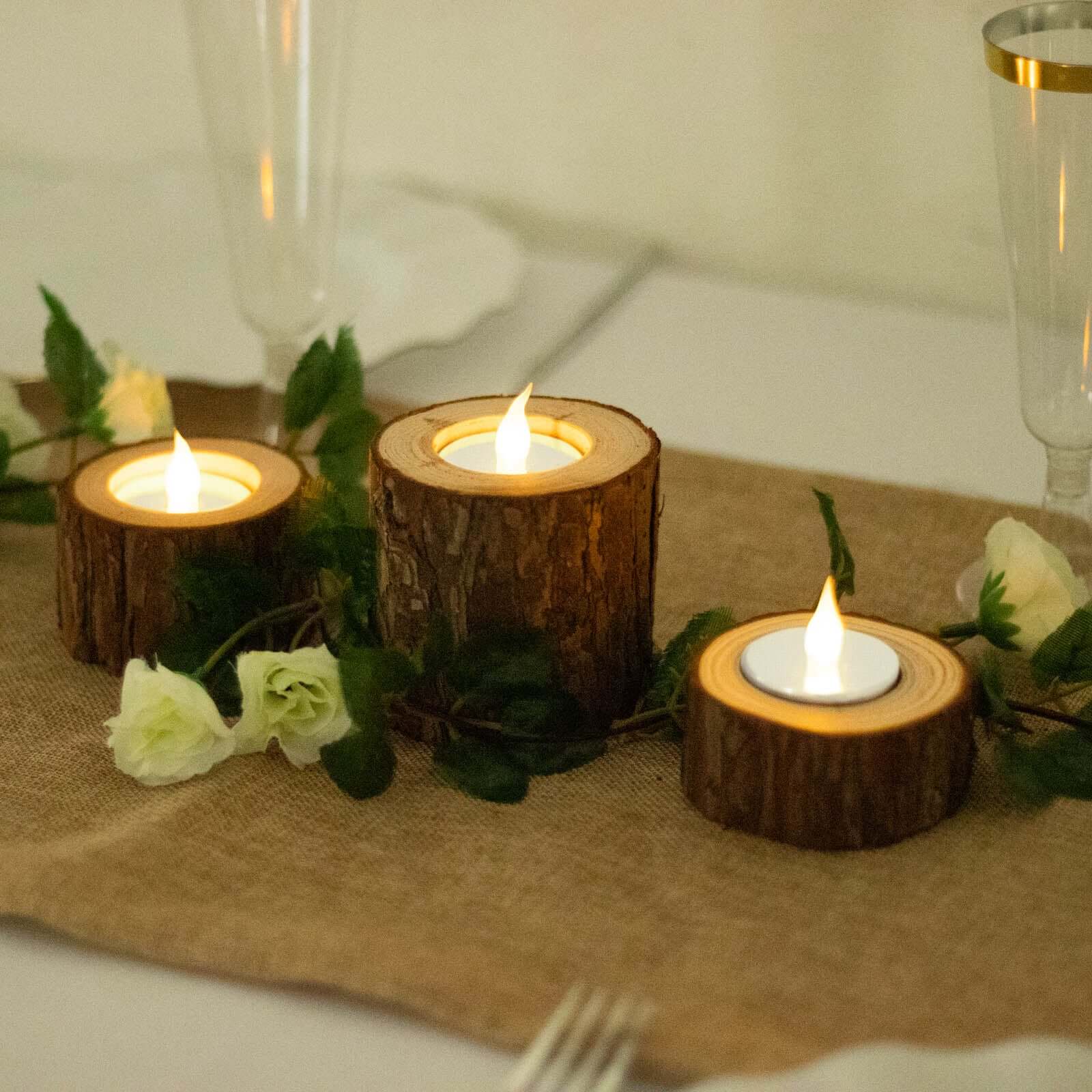 Set of 3 Rustic Wood Slice Votive Candle Holders - Tree Branch Wedding Table Décor 2.75", 1.5", 1.25"