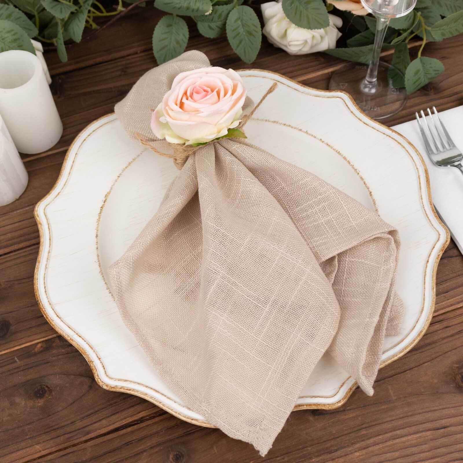 4 Pack Blush Artificial Rose Flower Wooden Napkin Holders, Farmhouse Country Floral Napkin Rings - 4"
