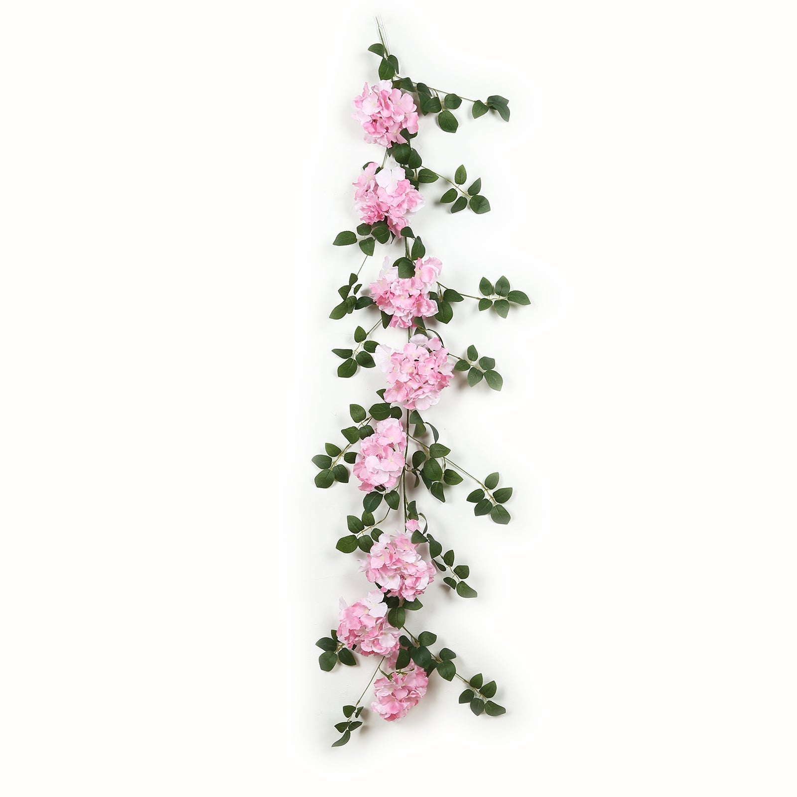 2-Pack Pink Artificial Hydrangea Garland 5.5ft – Artificial Silk Floral Vine with Green Leaves