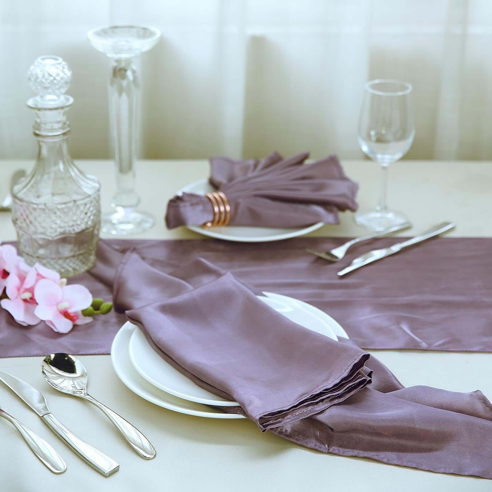 5 Pack Satin 20"x20" Napkins Violet Amethyst - Luxurious Shine & Smooth Dinner Napkins