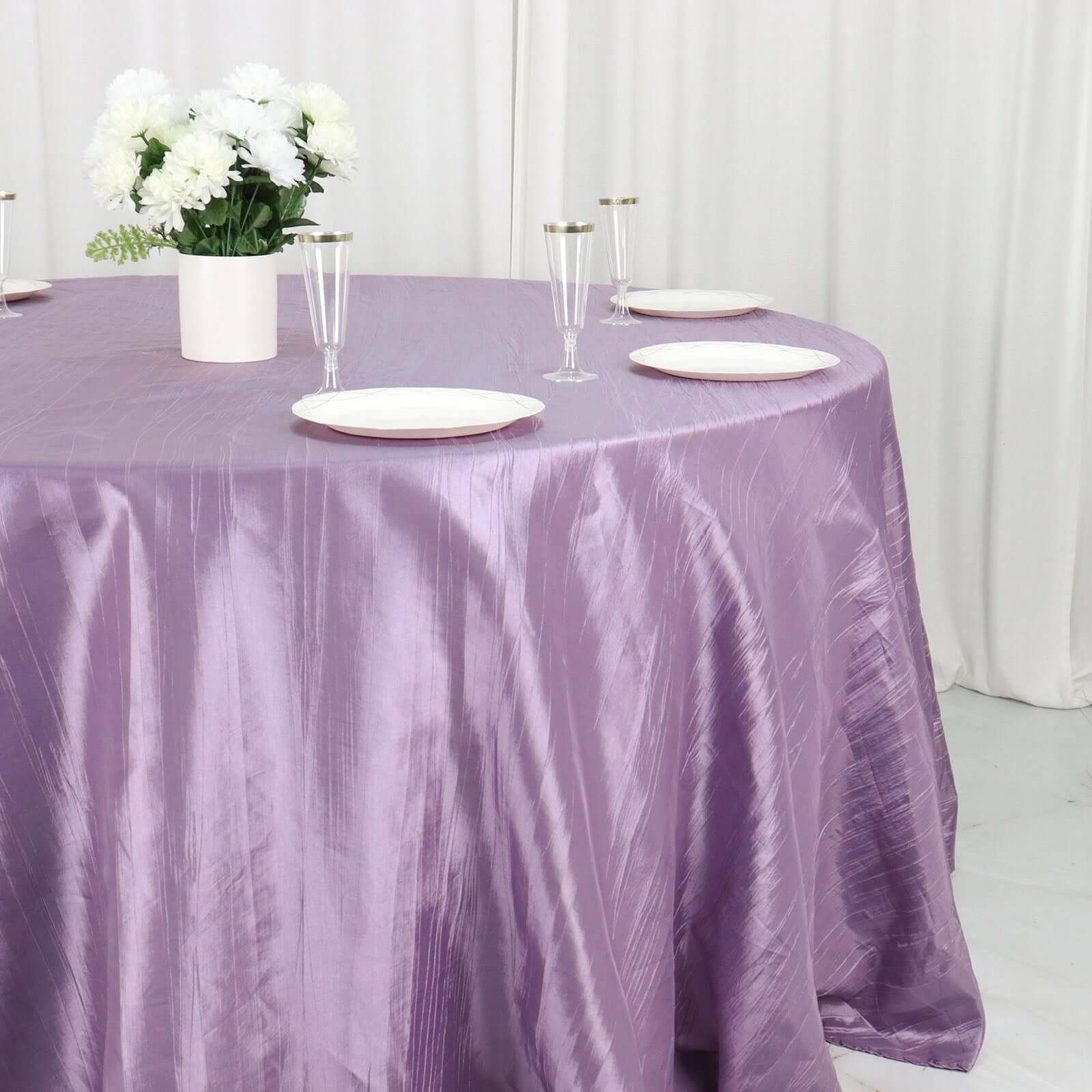 Taffeta 132" Round Tablecloth Violet Amethyst - Seamless Accordion Crinkle Table Cover