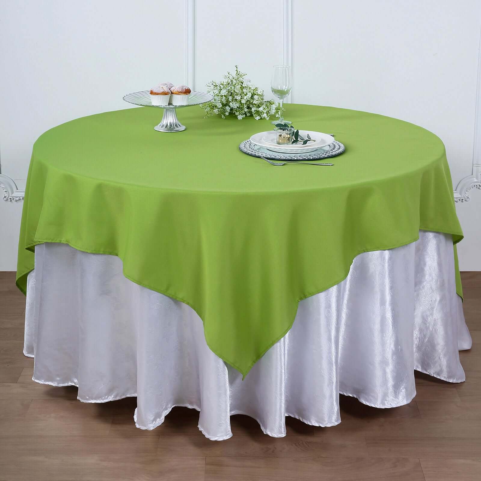 Polyester 90"x90" Table Overlay Square Tablecloth Apple Green - Wrinkle-Resistant & Durable Table Cover