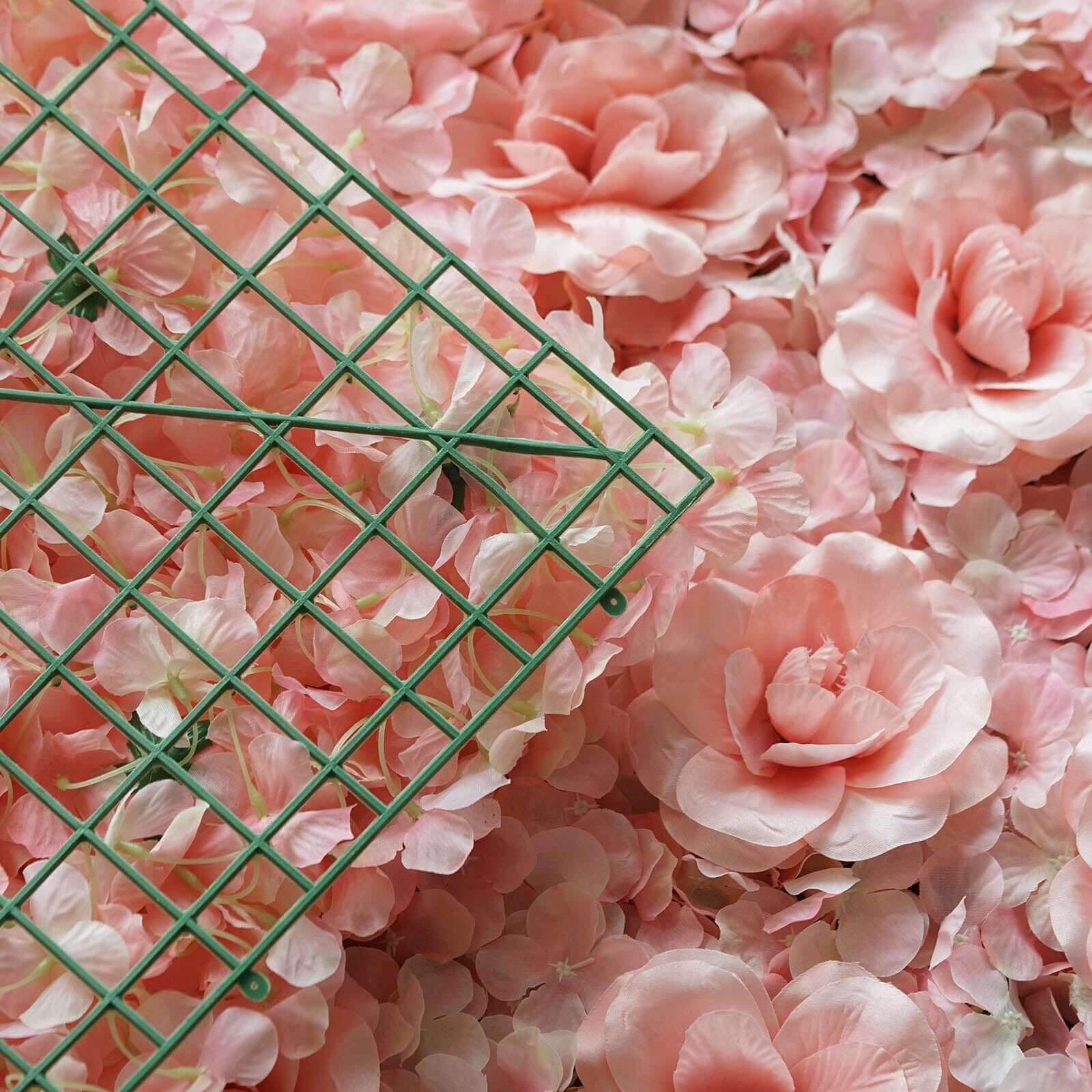 11 Sq ft. Blush and Cream 3D Silk Rose and Hydrangea Flower Wall Mat Backdrop - 4 Artificial Panels