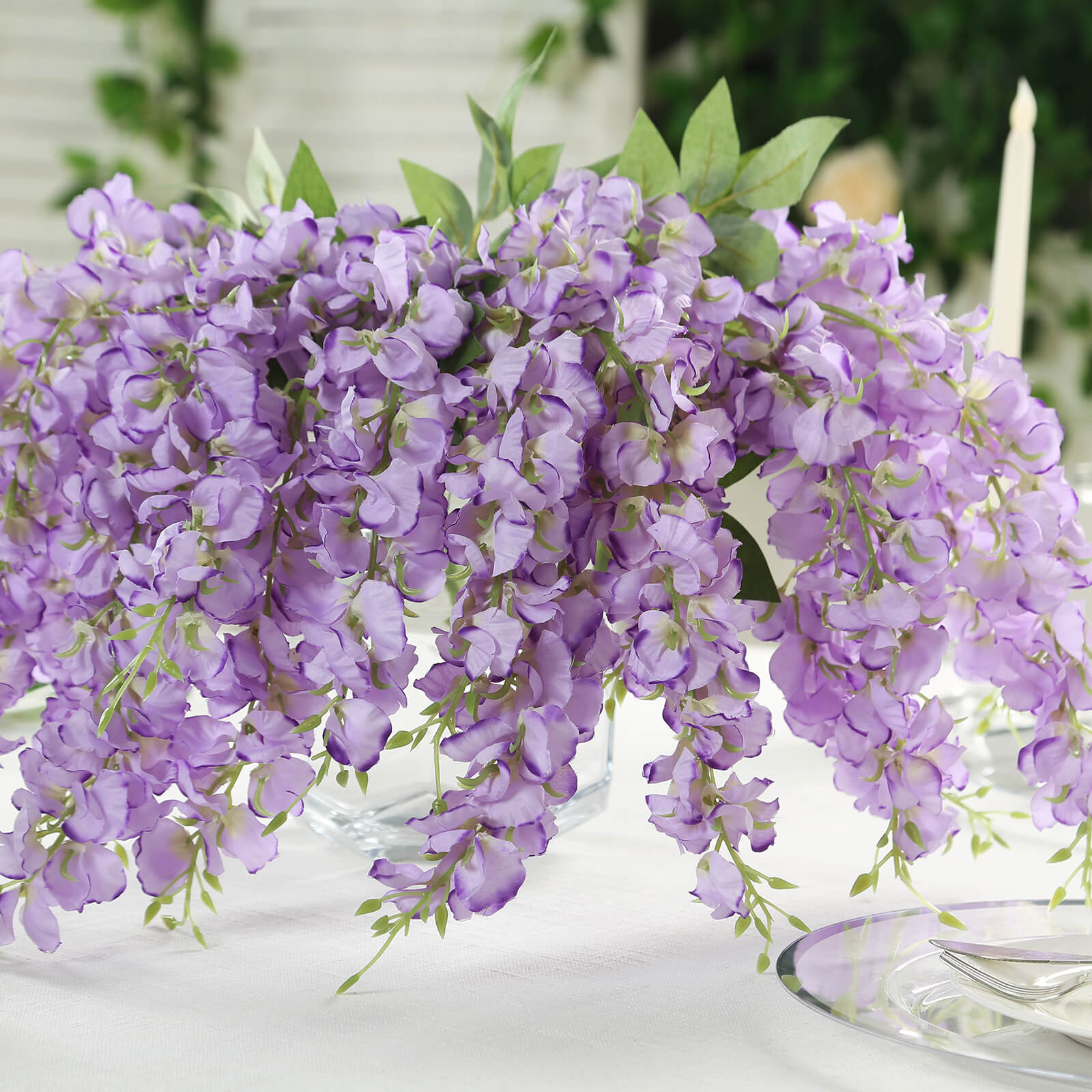 6 Pack Purple Silk Wisteria Vines Hanging Plants, Long Artificial Flowers Bushes - 4 Full Strands in 1 Bush - 21"